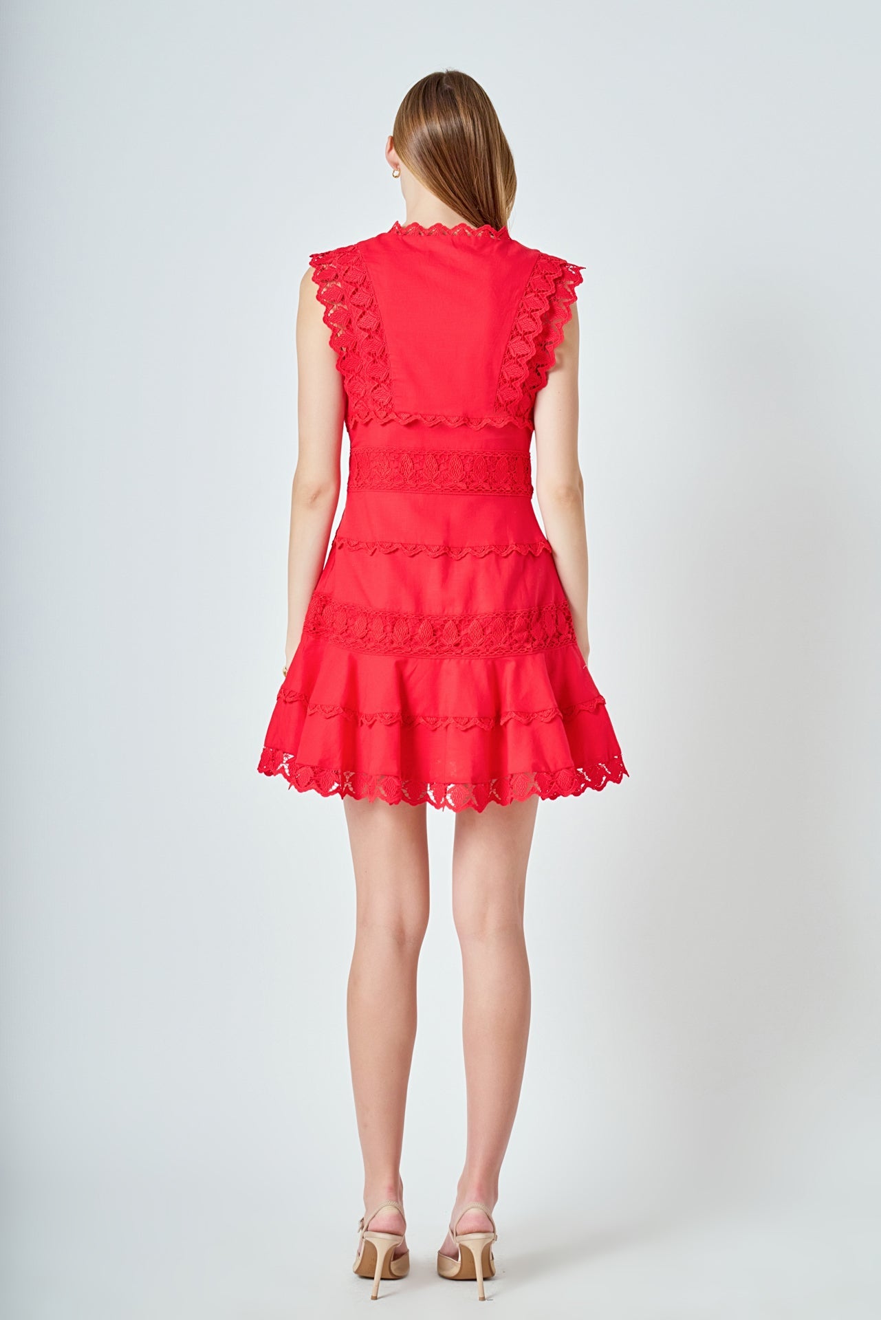 ENDLESS ROSE - Plunging Neck Lace Trim Dress - DRESSES available at Objectrare