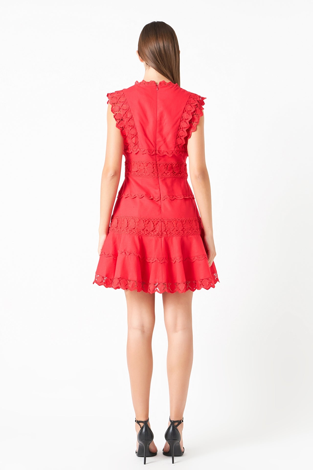 Plunging Neck Lace Trim Dress