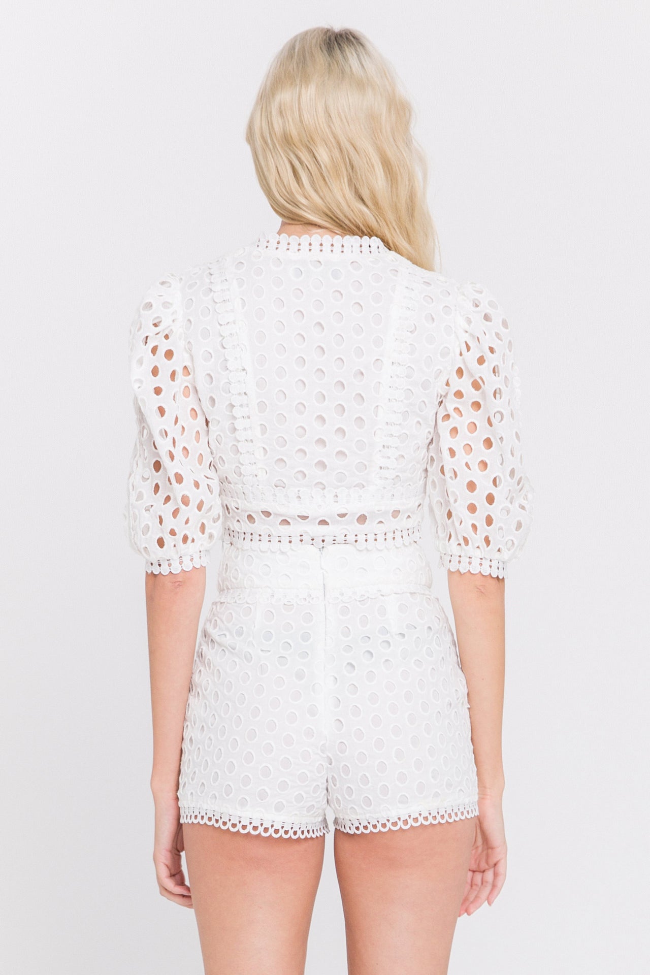ENDLESS ROSE - All Over Eyelet Puff Sleeve Blouse - TOPS available at Objectrare