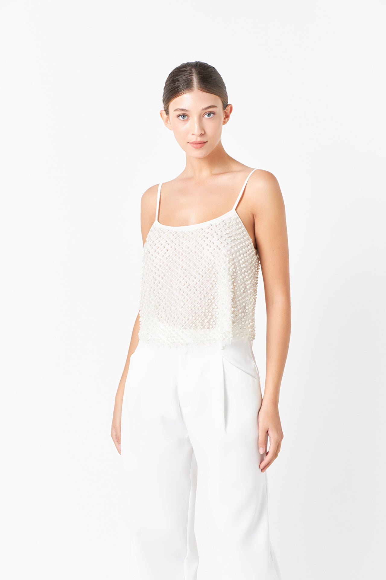 ENDLESS ROSE - Pearl Embellished Cami Top - CAMI TOPS & TANK available at Objectrare