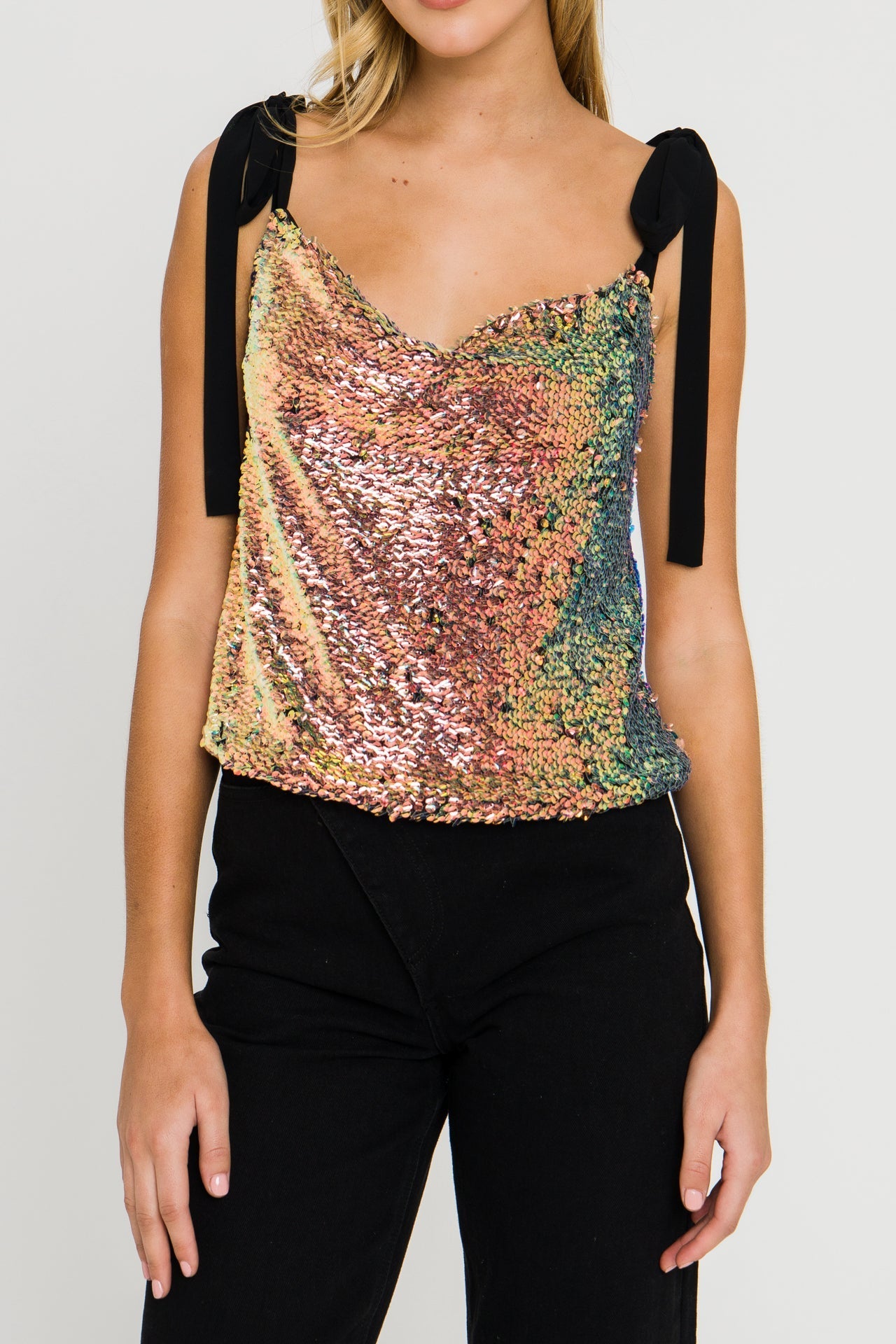 ENDLESS ROSE - Orora Sequins Ribbon Tied Top - TOPS available at Objectrare