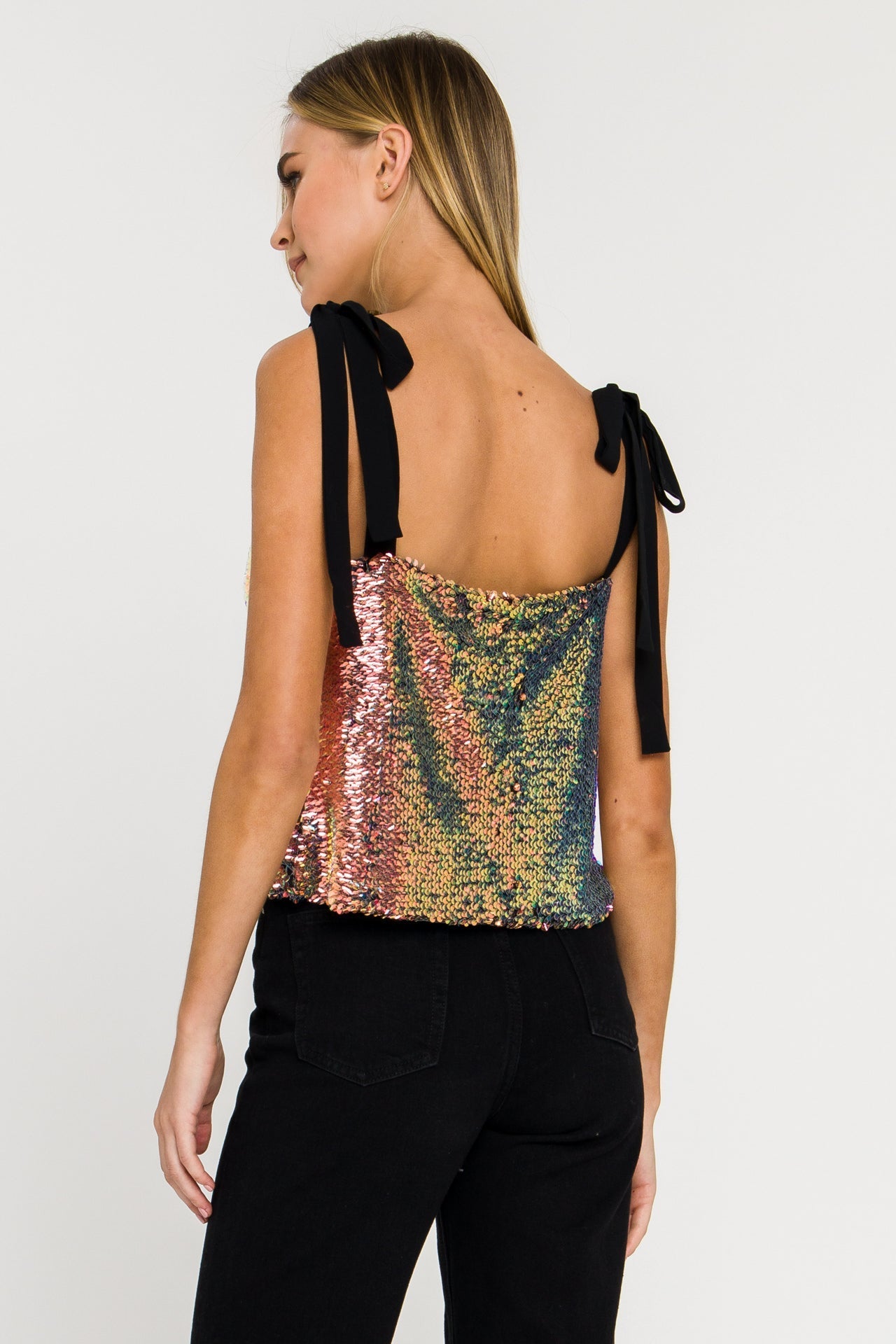 ENDLESS ROSE - Orora Sequins Ribbon Tied Top - TOPS available at Objectrare