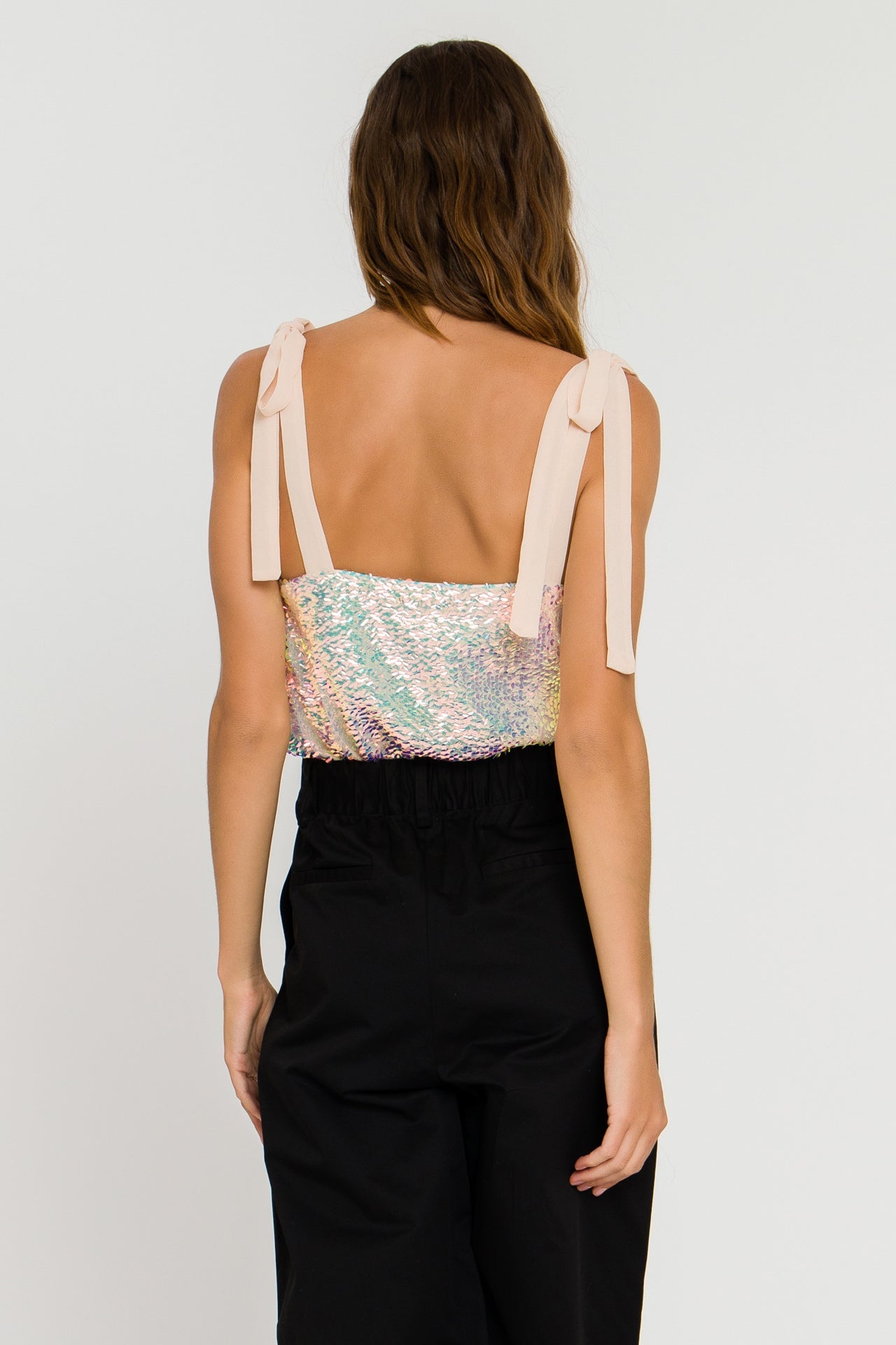 ENDLESS ROSE - Orora Sequins Ribbon Tied Top - TOPS available at Objectrare