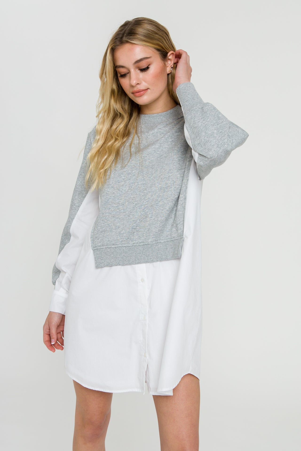 ENGLISH FACTORY - Sweatshirt With Poplin Combo - DRESSES available at Objectrare