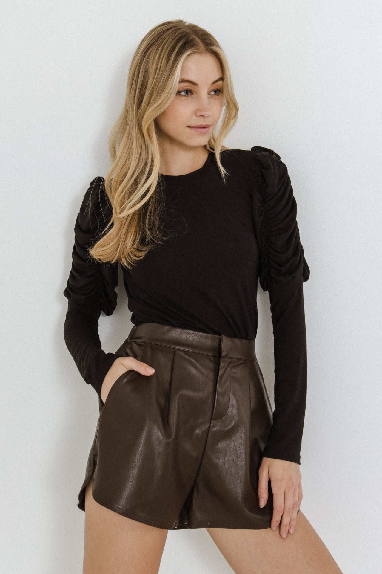 ENGLISH FACTORY - Ruched Sleeve Knit Top - SWEATERS & KNITS available at Objectrare