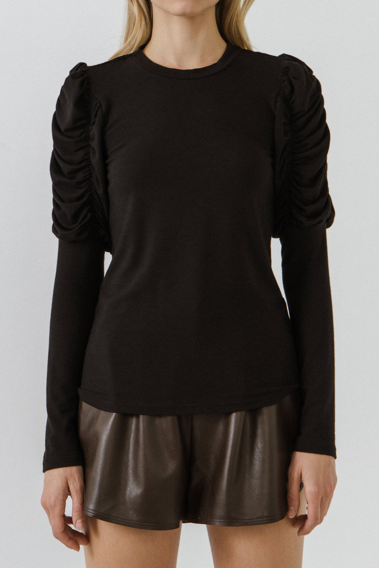 ENGLISH FACTORY - Ruched Sleeve Knit Top - SWEATERS & KNITS available at Objectrare
