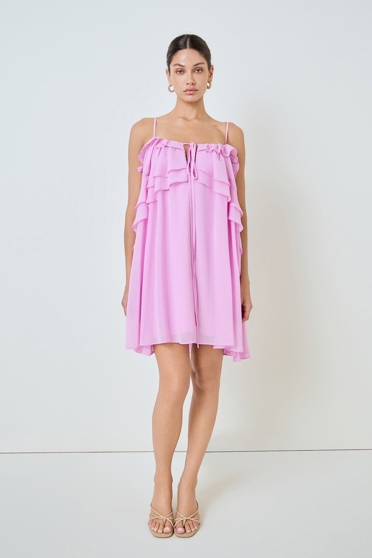 Chiffon Ruffle Mini Dress PEONY PINK / L