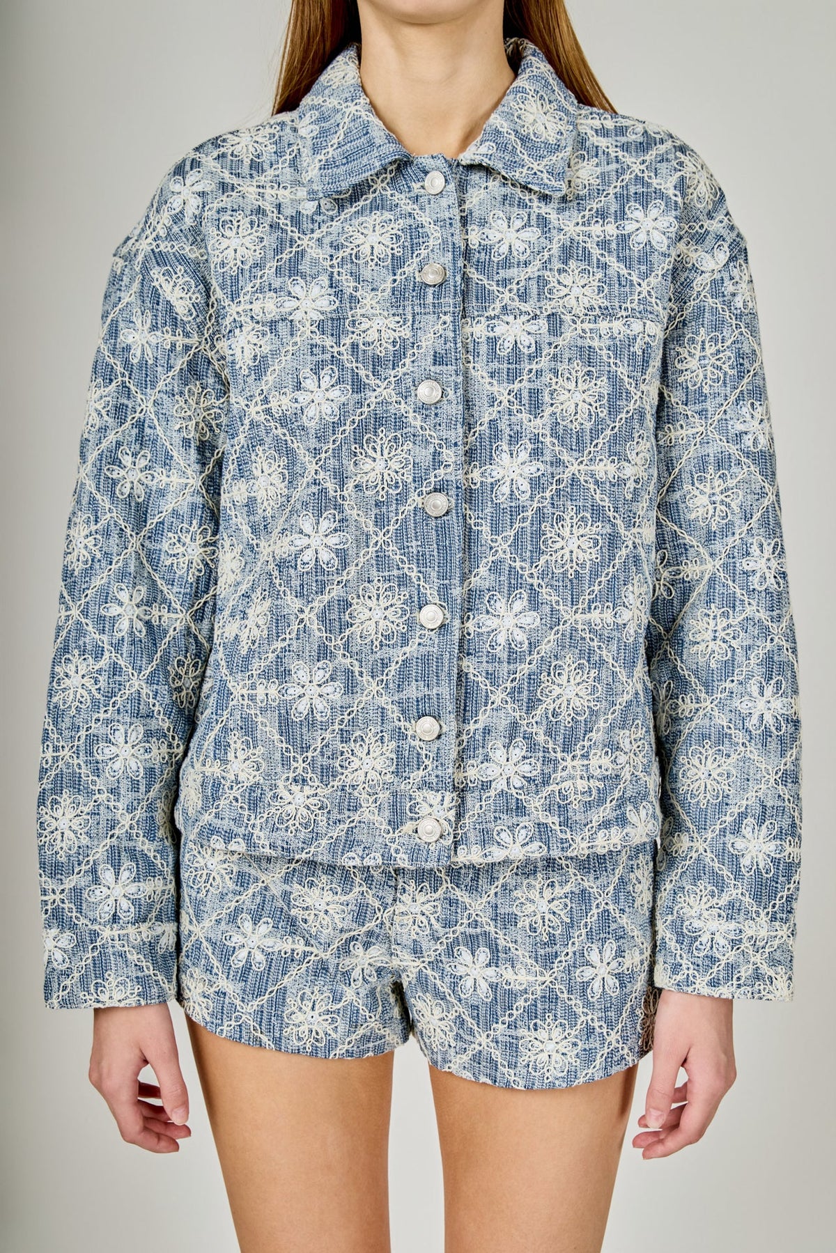 ENDLESS ROSE - Embroidered Floral Denim Jacket - JACKETS available at Objectrare