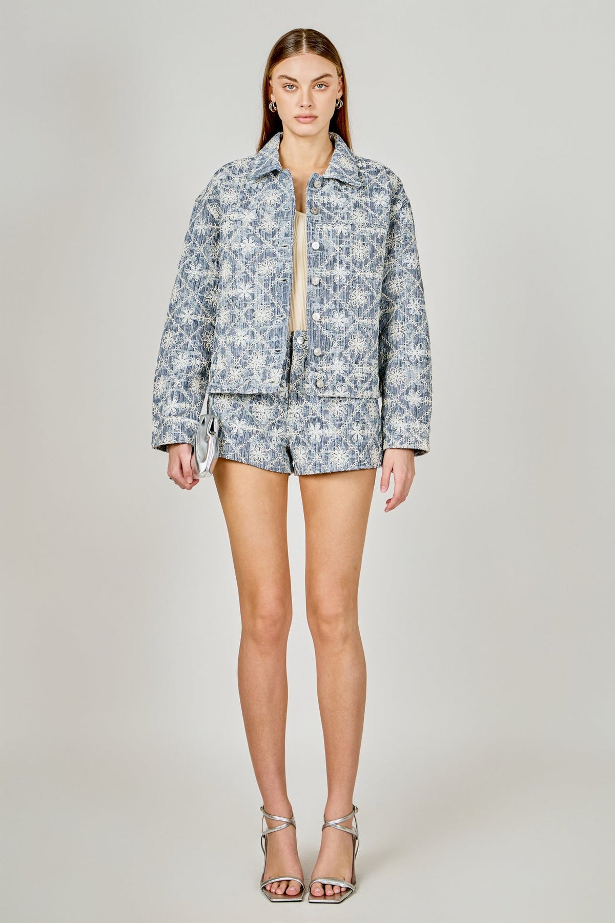 ENDLESS ROSE - Embroidered Floral Denim Jacket - JACKETS available at Objectrare