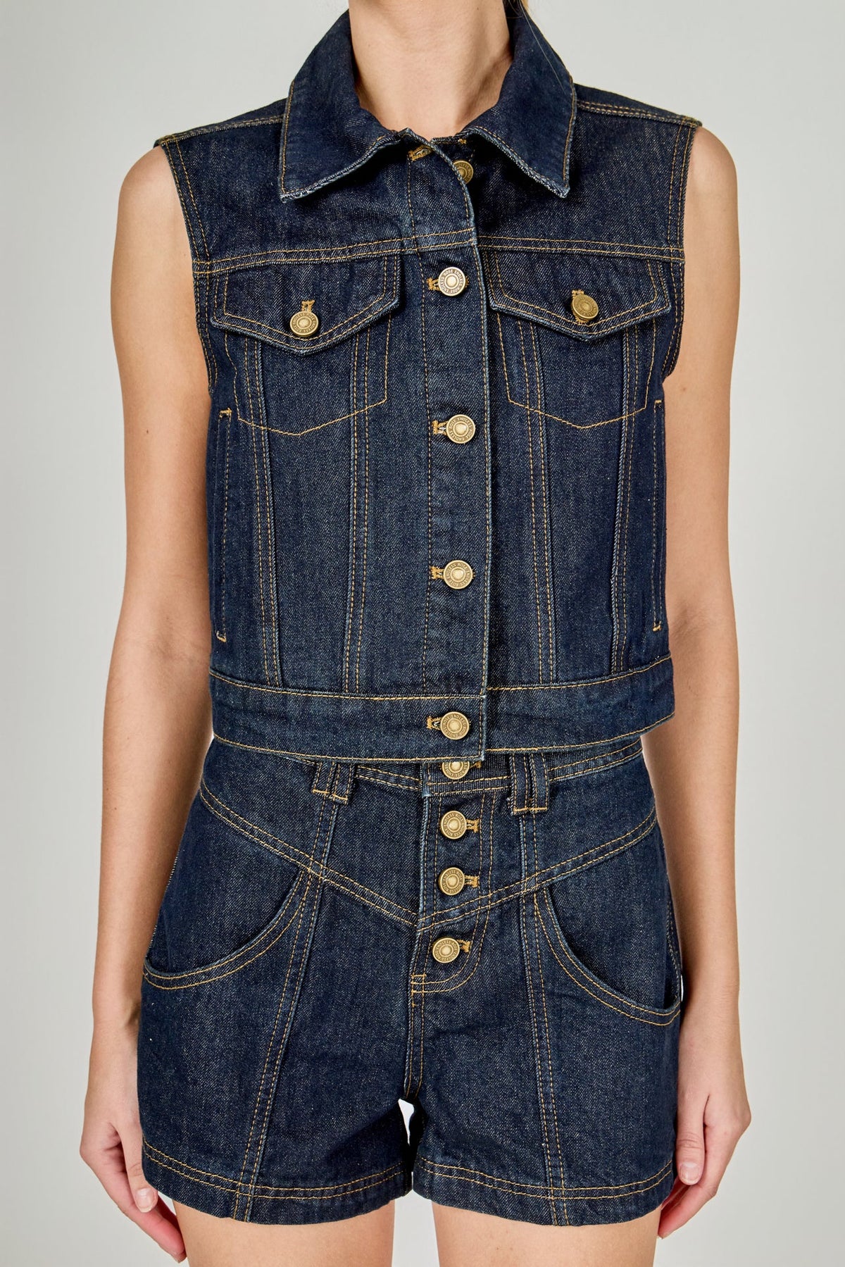 ENDLESS ROSE - Cropped Denim Vest - TOPS available at Objectrare