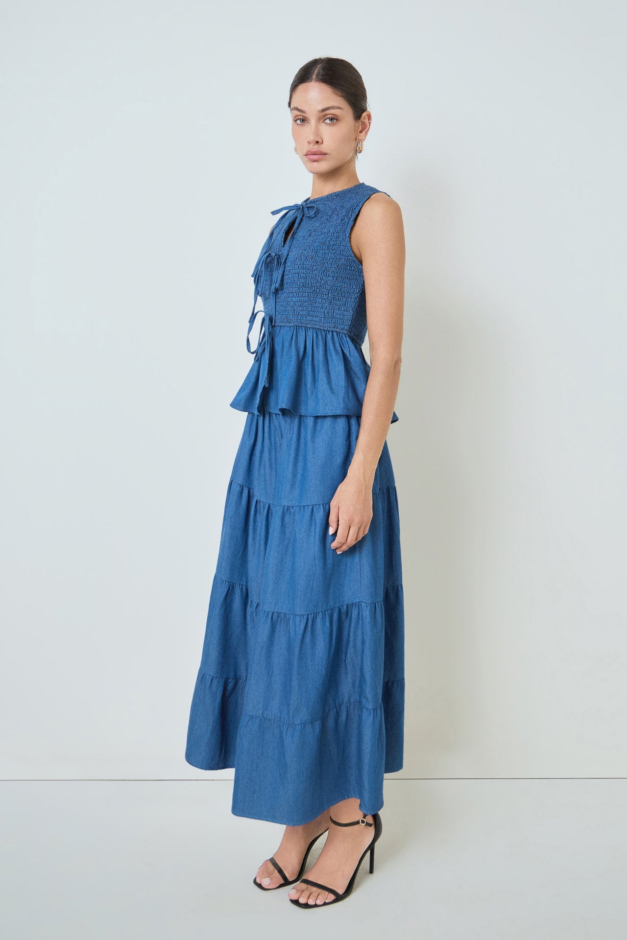 denim dresses skirts Tiered Maxi Skirt - Side Zipper 日销前30 A versatile Calvin Klein Printed Chiffon Color:Black Cream