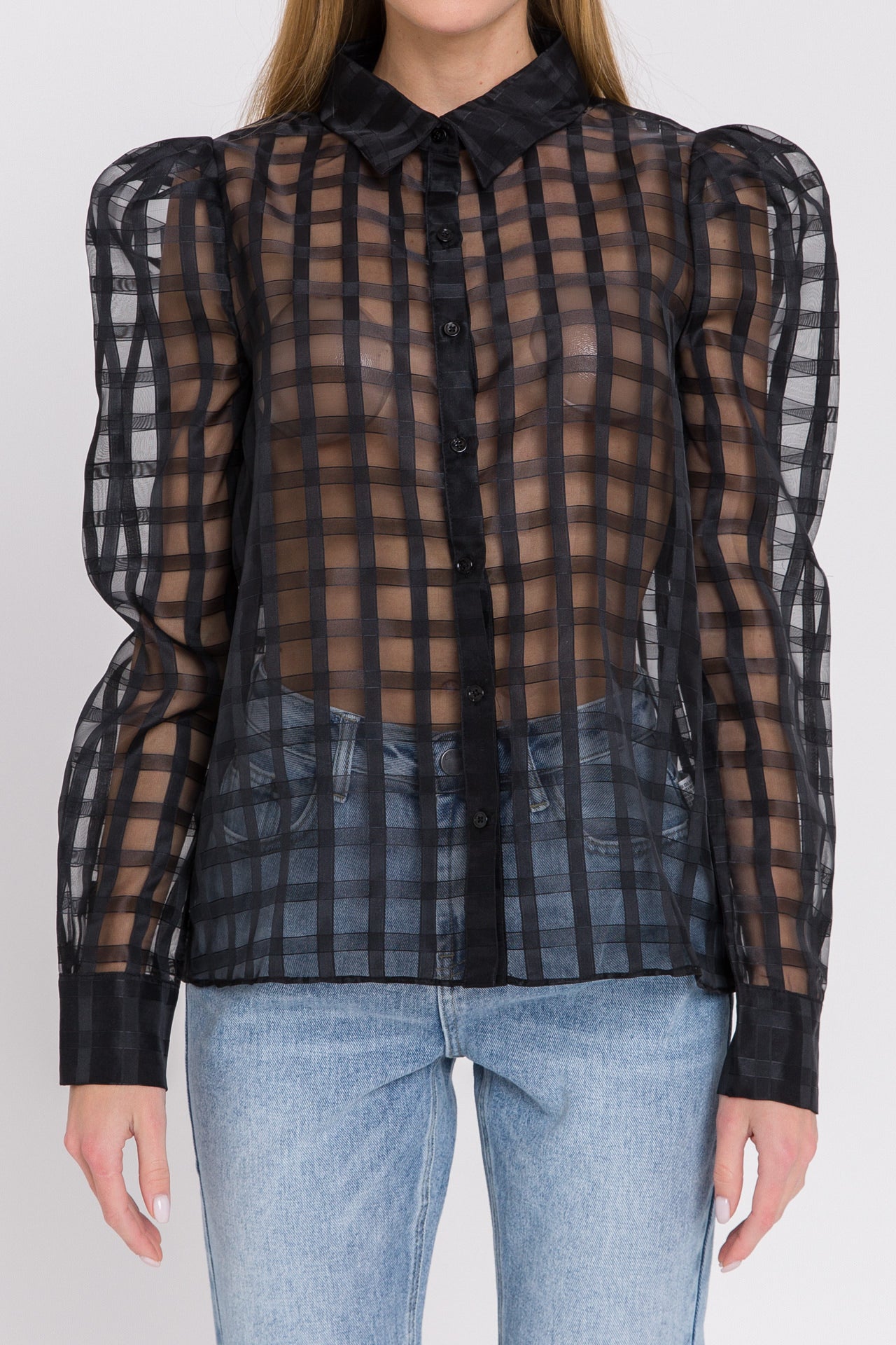 ENGLISH FACTORY - Plaid See Through Shirt - TOPS available at Objectrare