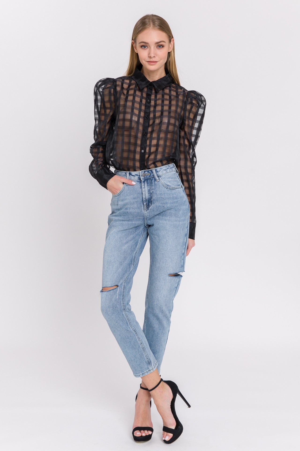 ENGLISH FACTORY - Plaid See Through Shirt - TOPS available at Objectrare