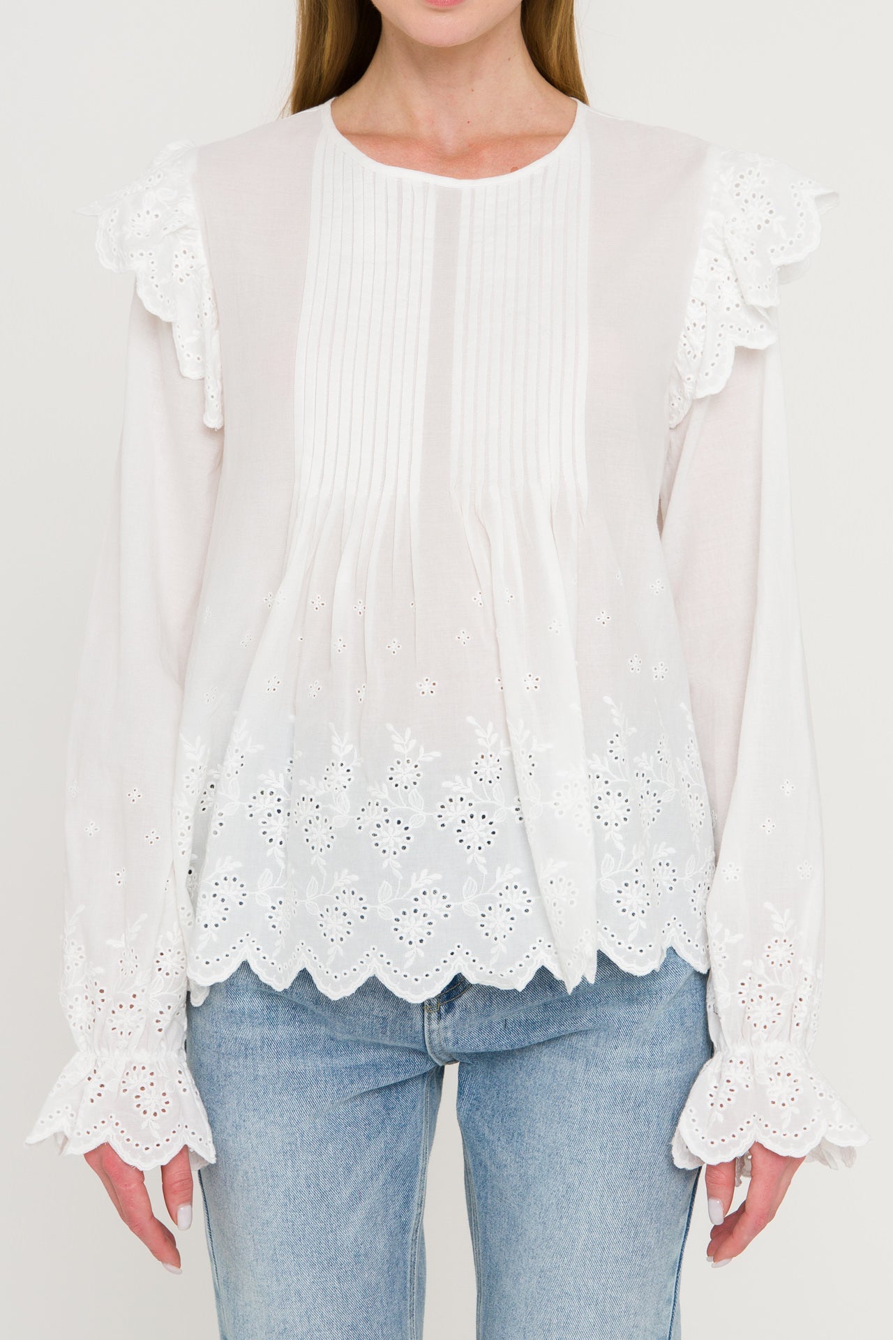 ENGLISH FACTORY - Eyelet Pintuck Blouse - BLOUSES available at Objectrare