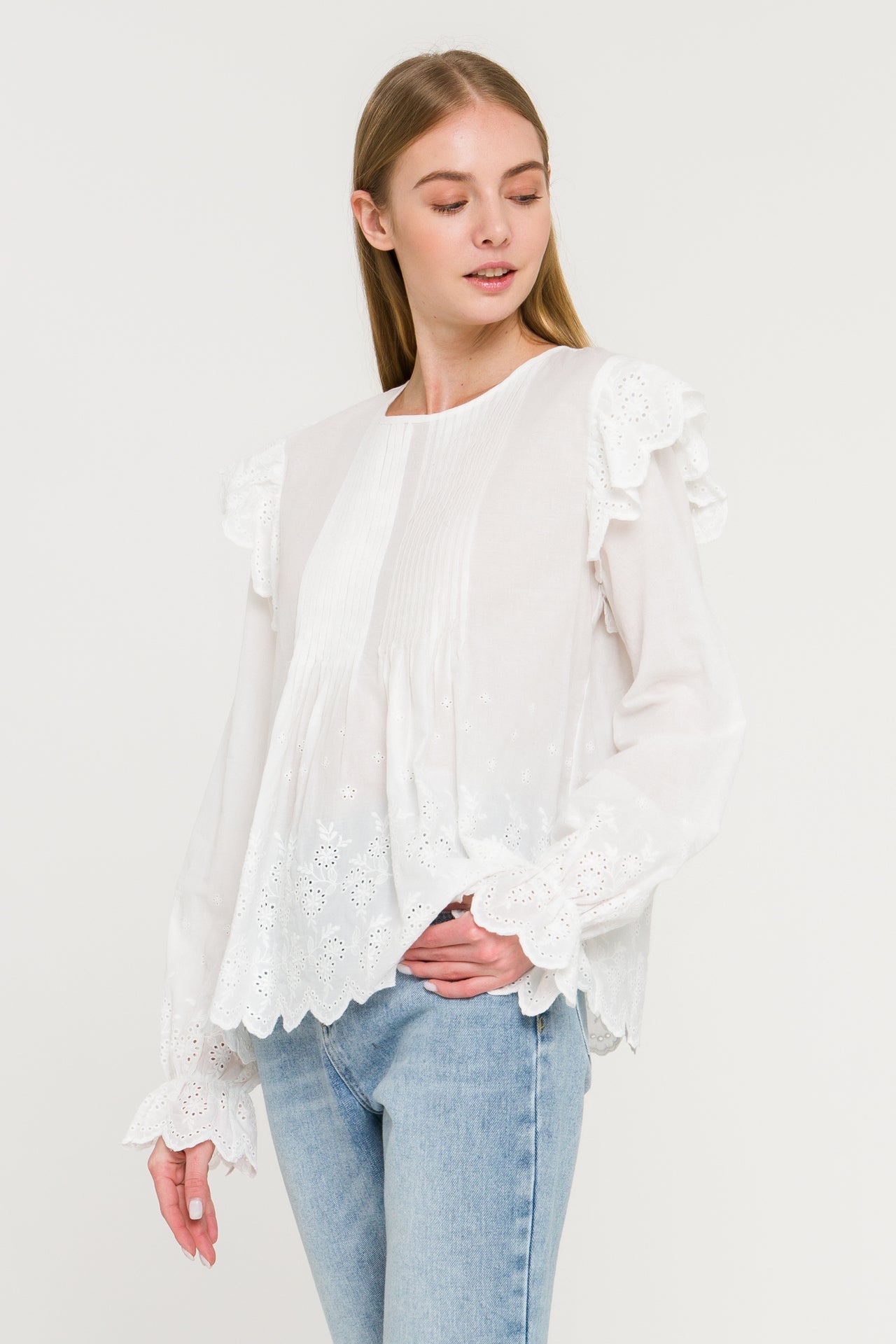 ENGLISH FACTORY - Eyelet Pintuck Blouse - BLOUSES available at Objectrare