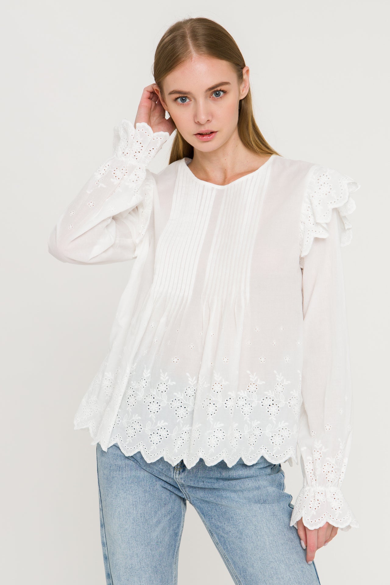 ENGLISH FACTORY - Eyelet Pintuck Blouse - BLOUSES available at Objectrare