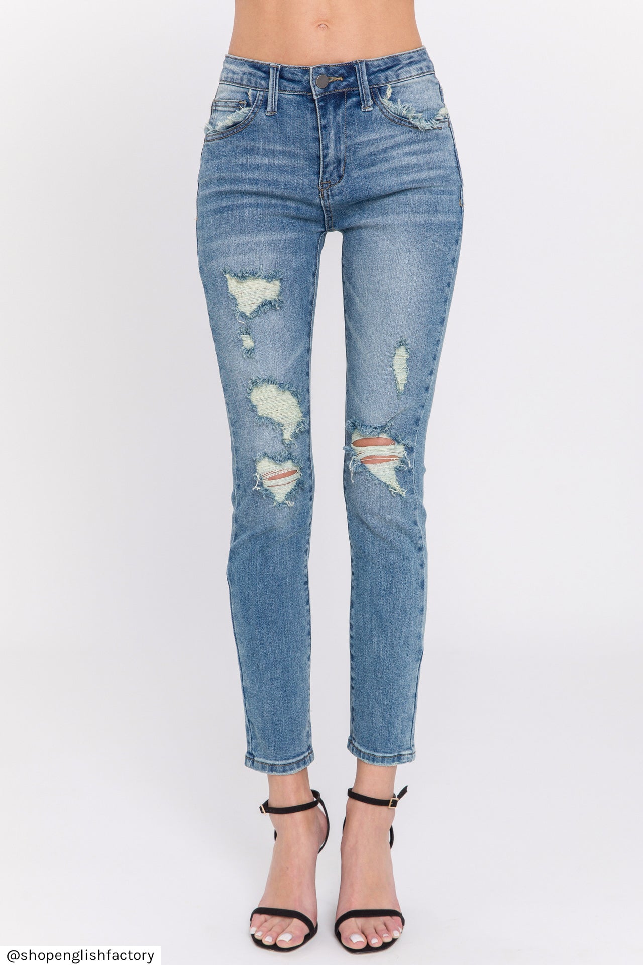 ENGLISH FACTORY - Distressed Ankle Skinny Jeans - JEANS available at Objectrare
