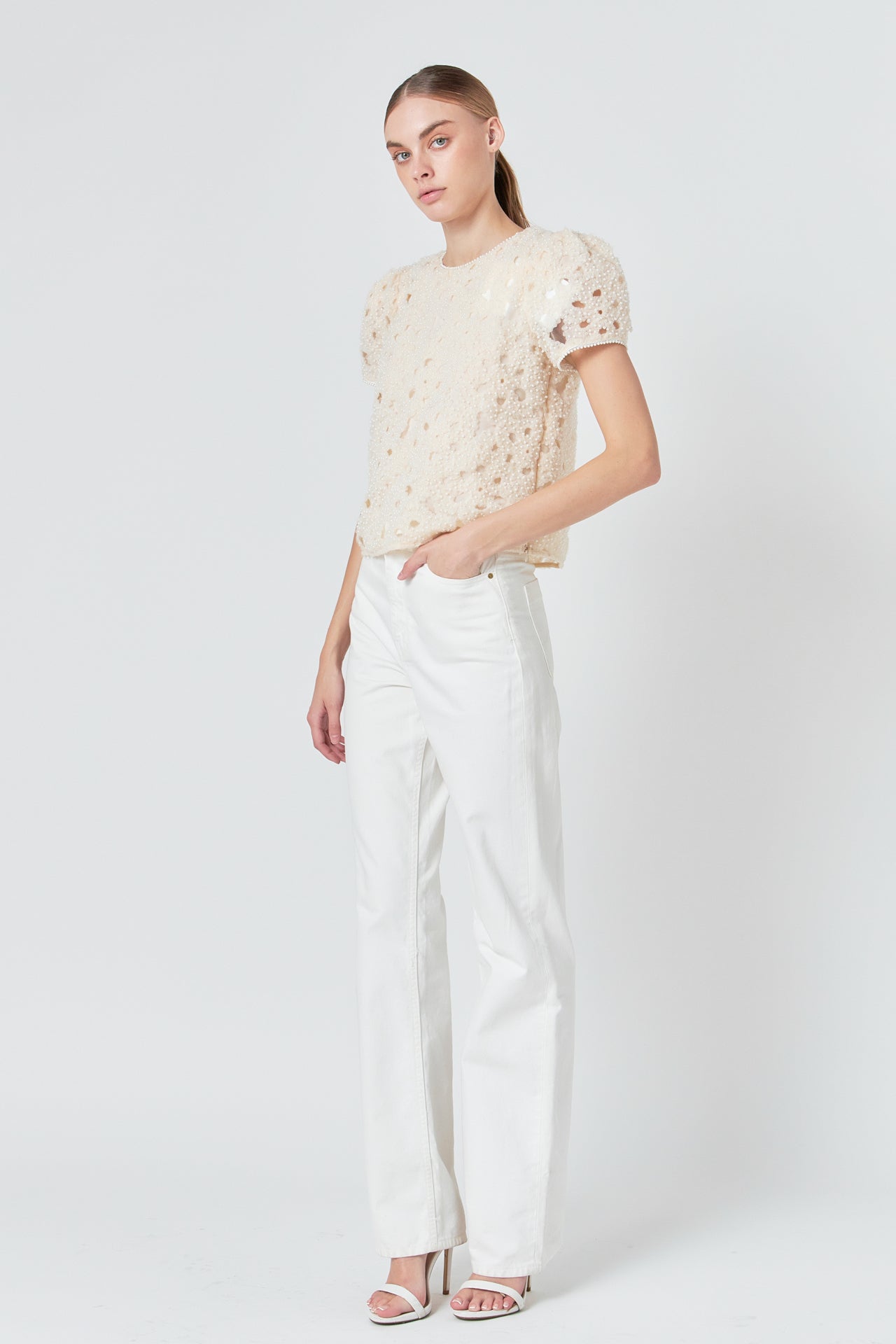 Pearl and Tulle Textured Top