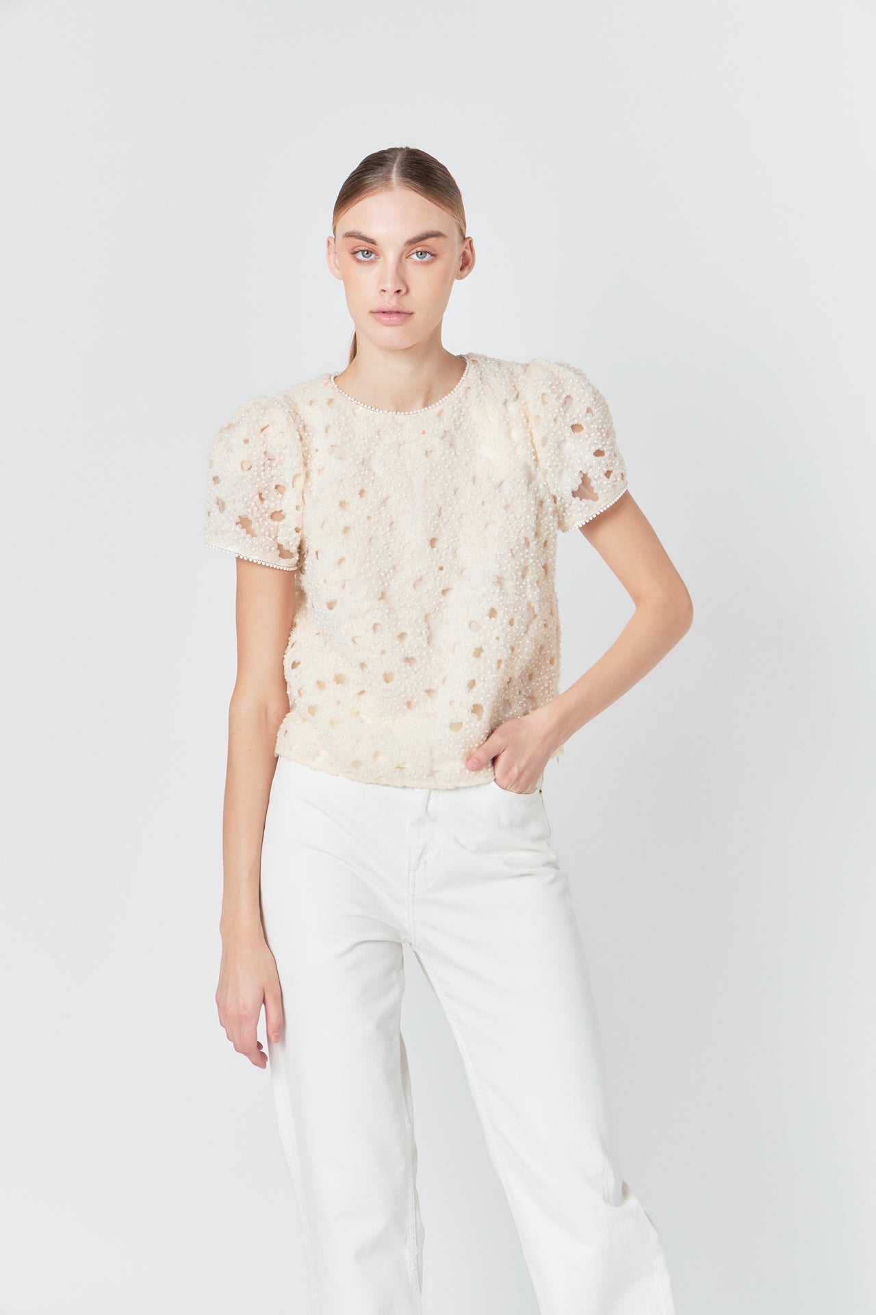 Pearl and Tulle Textured Top