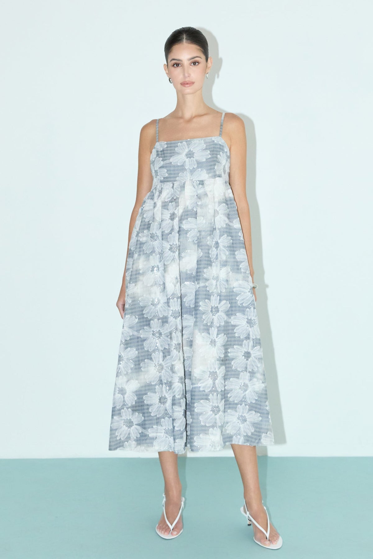 Floral Embroidery Sleeveless Midi Dress