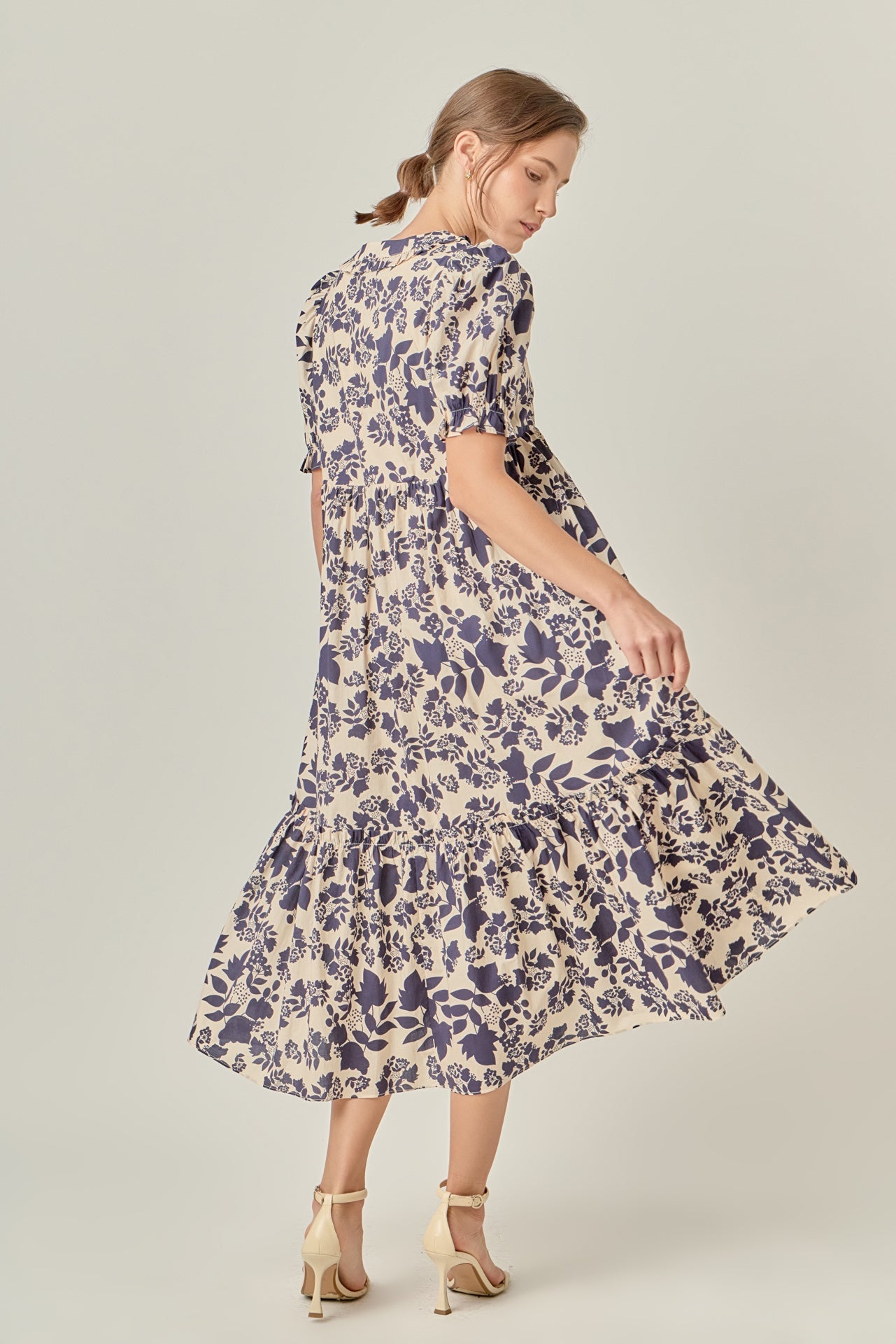ENGLISH FACTORY - V-Neck Floral Puff Sleeve Tiered Midi Dress - DRESSES available at Objectrare