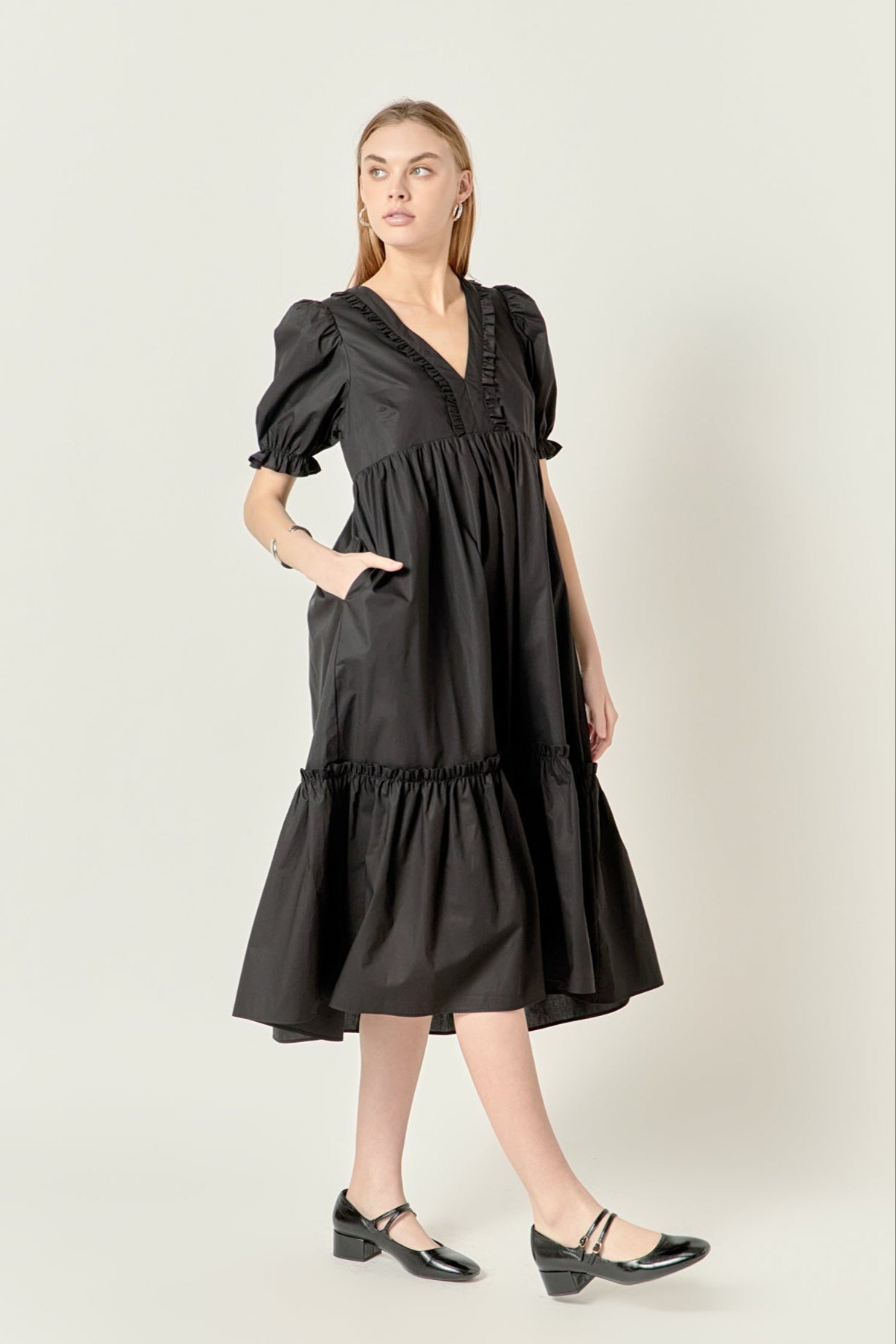 ENGLISH FACTORY - Solid Tiered Midi Dress - DRESSES available at Objectrare