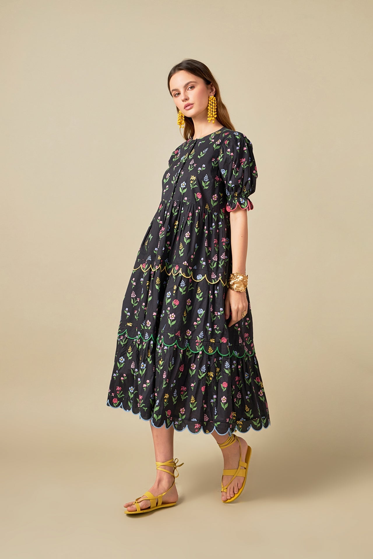 ENGLISH FACTORY - Wisteria Scalloped Midi Dress - DRESSES available at Objectrare