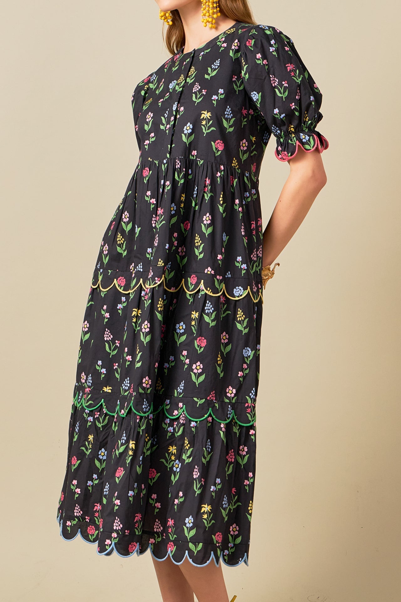 ENGLISH FACTORY - Wisteria Scalloped Midi Dress - DRESSES available at Objectrare