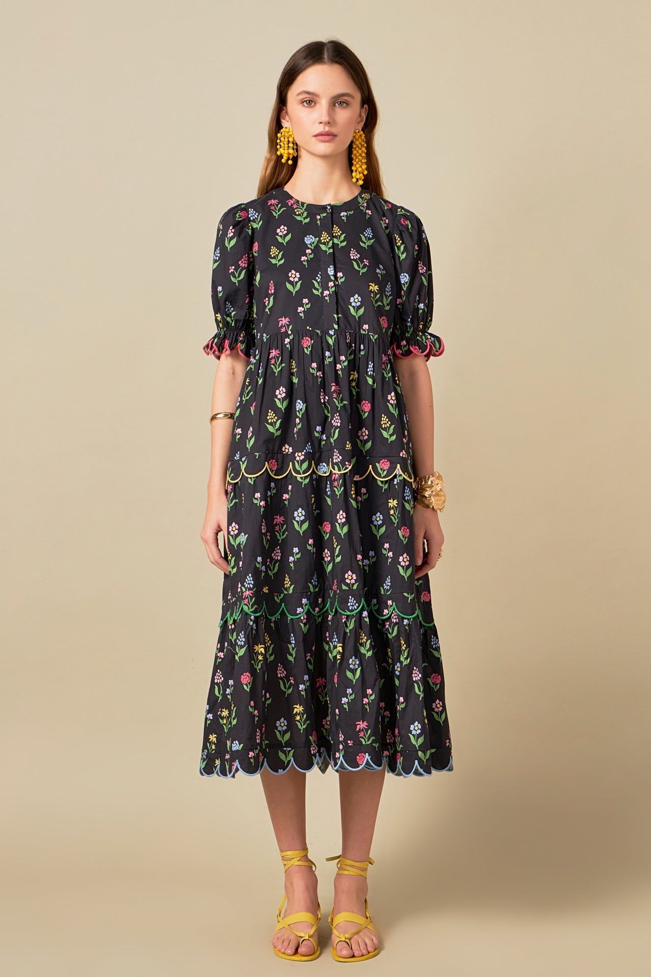 ENGLISH FACTORY - Wisteria Scalloped Midi Dress - DRESSES available at Objectrare