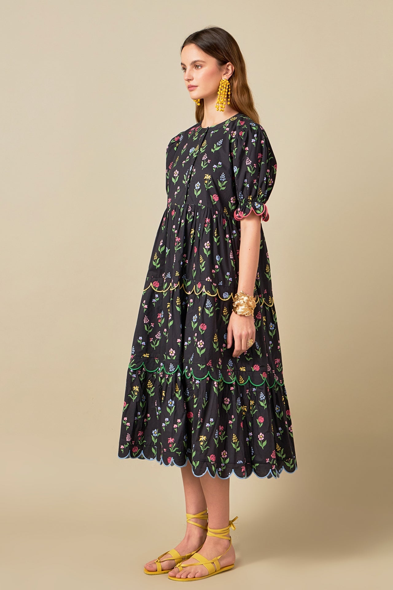 ENGLISH FACTORY - Wisteria Scalloped Midi Dress - DRESSES available at Objectrare
