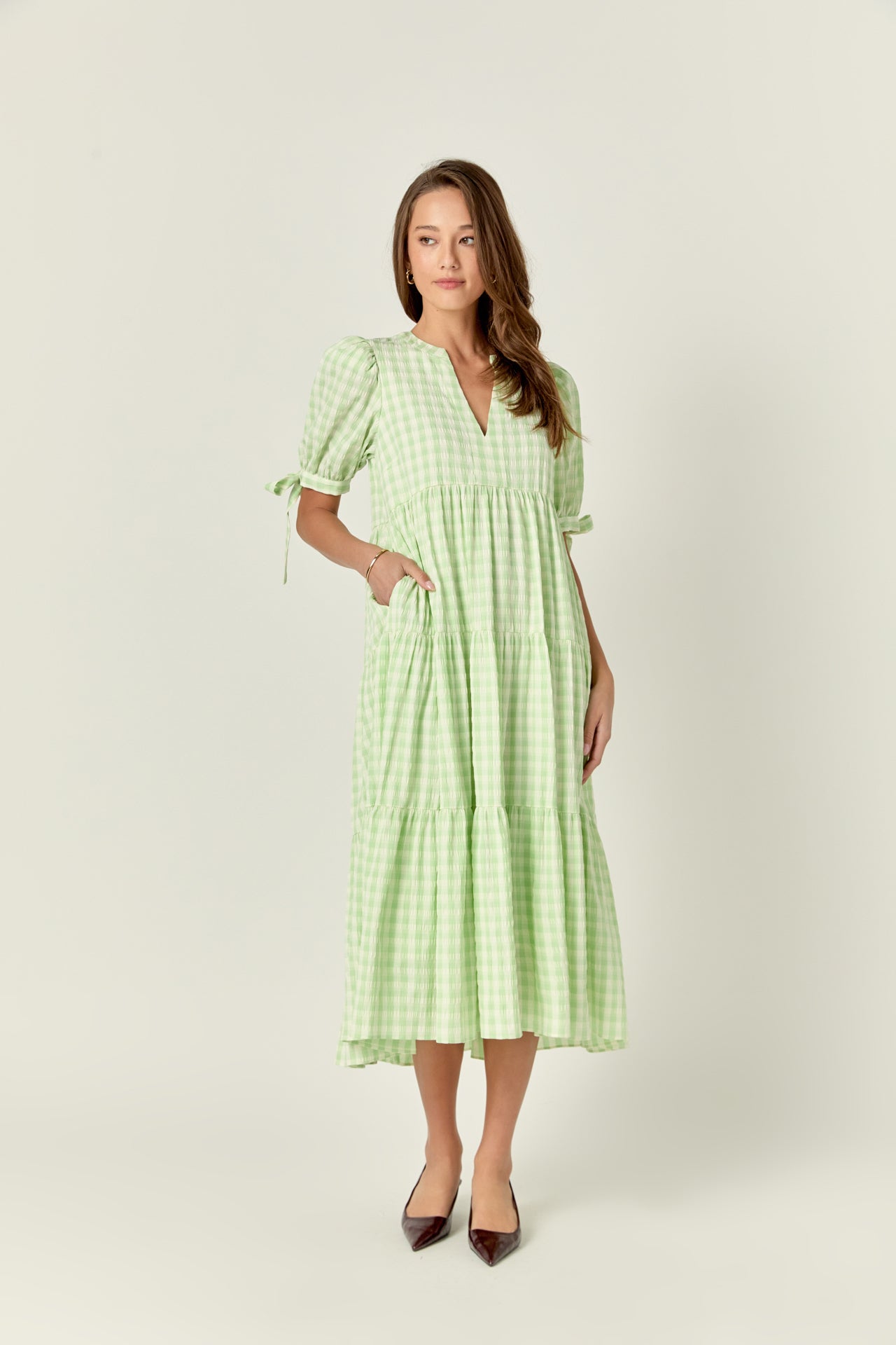 ENGLISH FACTORY - Arden Checked Tiered Midi Dress - DRESSES available at Objectrare