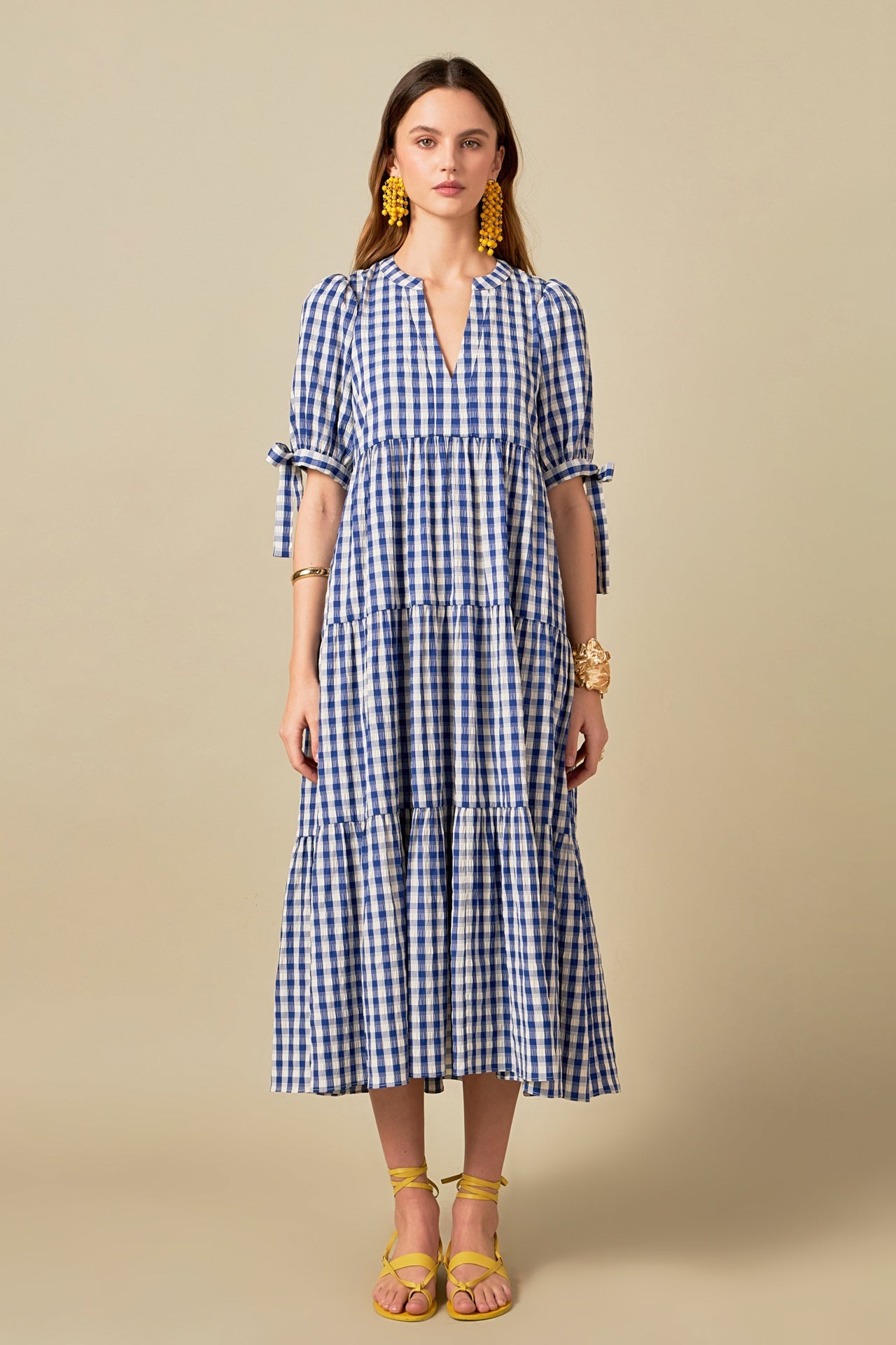 ENGLISH FACTORY - Arden Checked Tiered Midi Dress - DRESSES available at Objectrare
