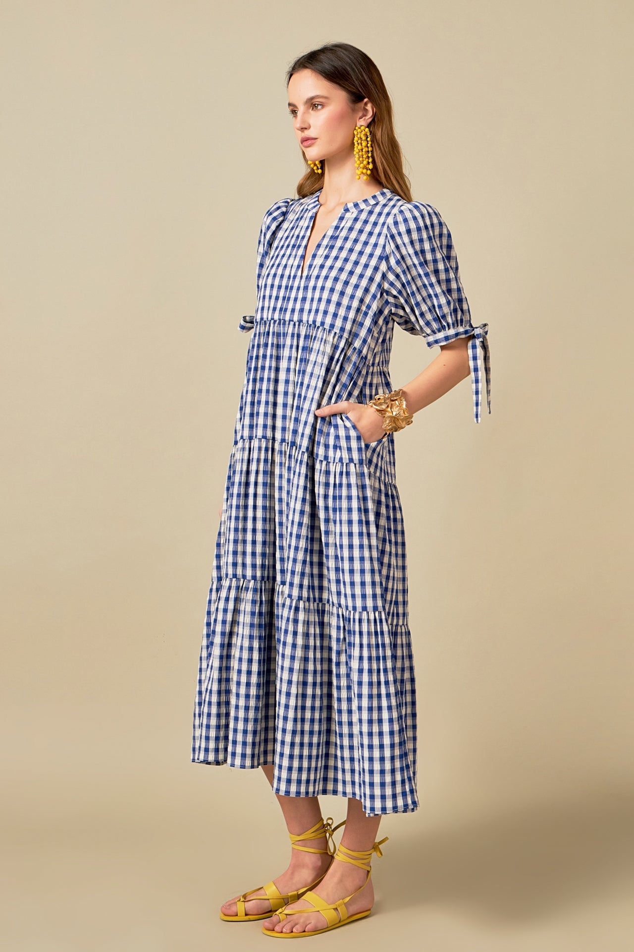 ENGLISH FACTORY - Arden Checked Tiered Midi Dress - DRESSES available at Objectrare