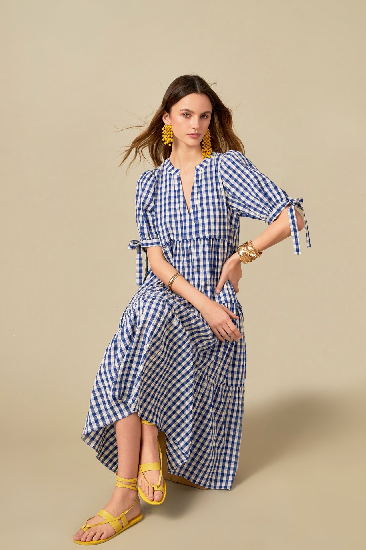 ENGLISH FACTORY - Arden Checked Tiered Midi Dress - DRESSES available at Objectrare