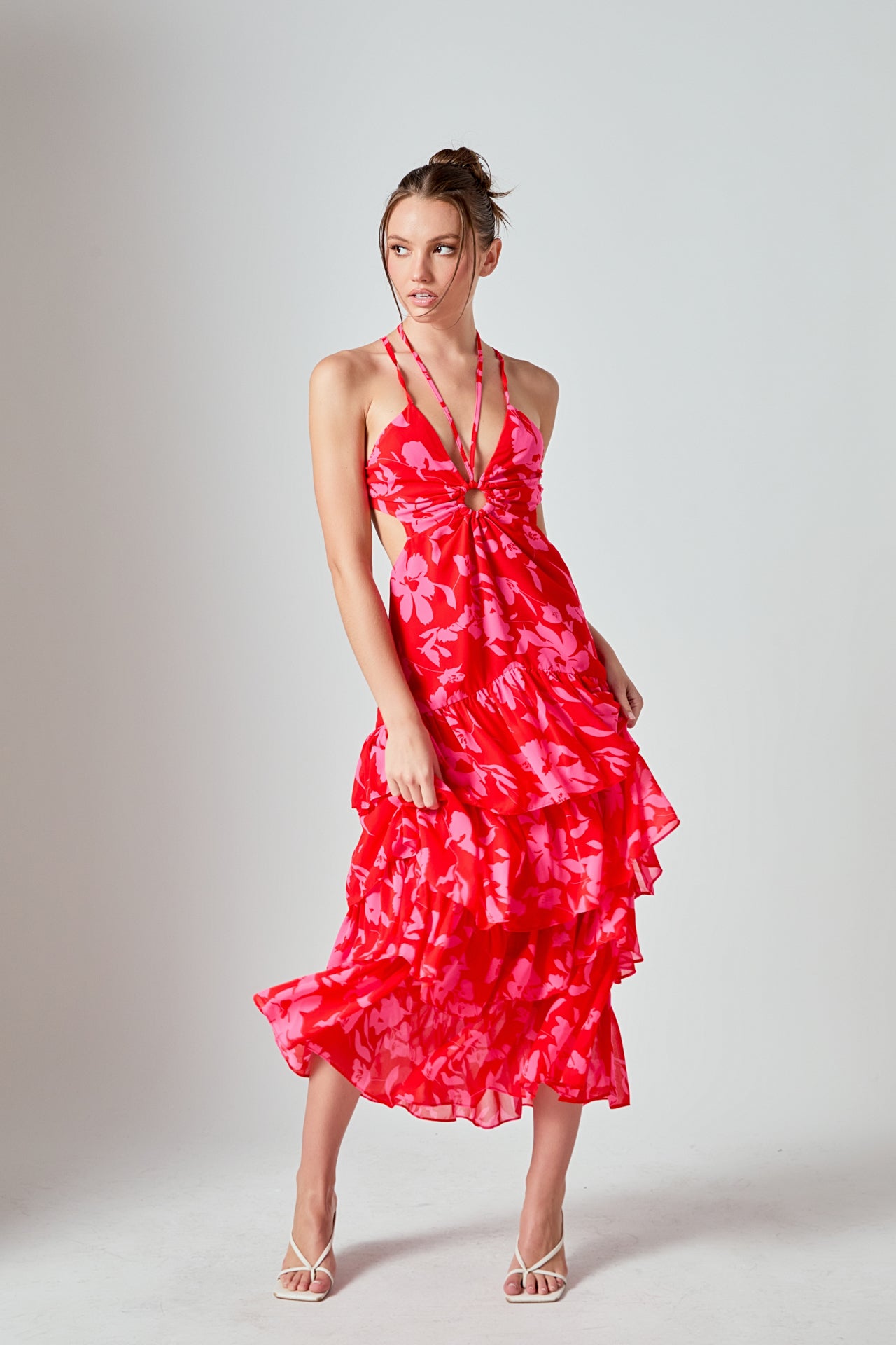 MARSY - Floral Print Tiered Maxi Dress - DRESSES available at Objectrare