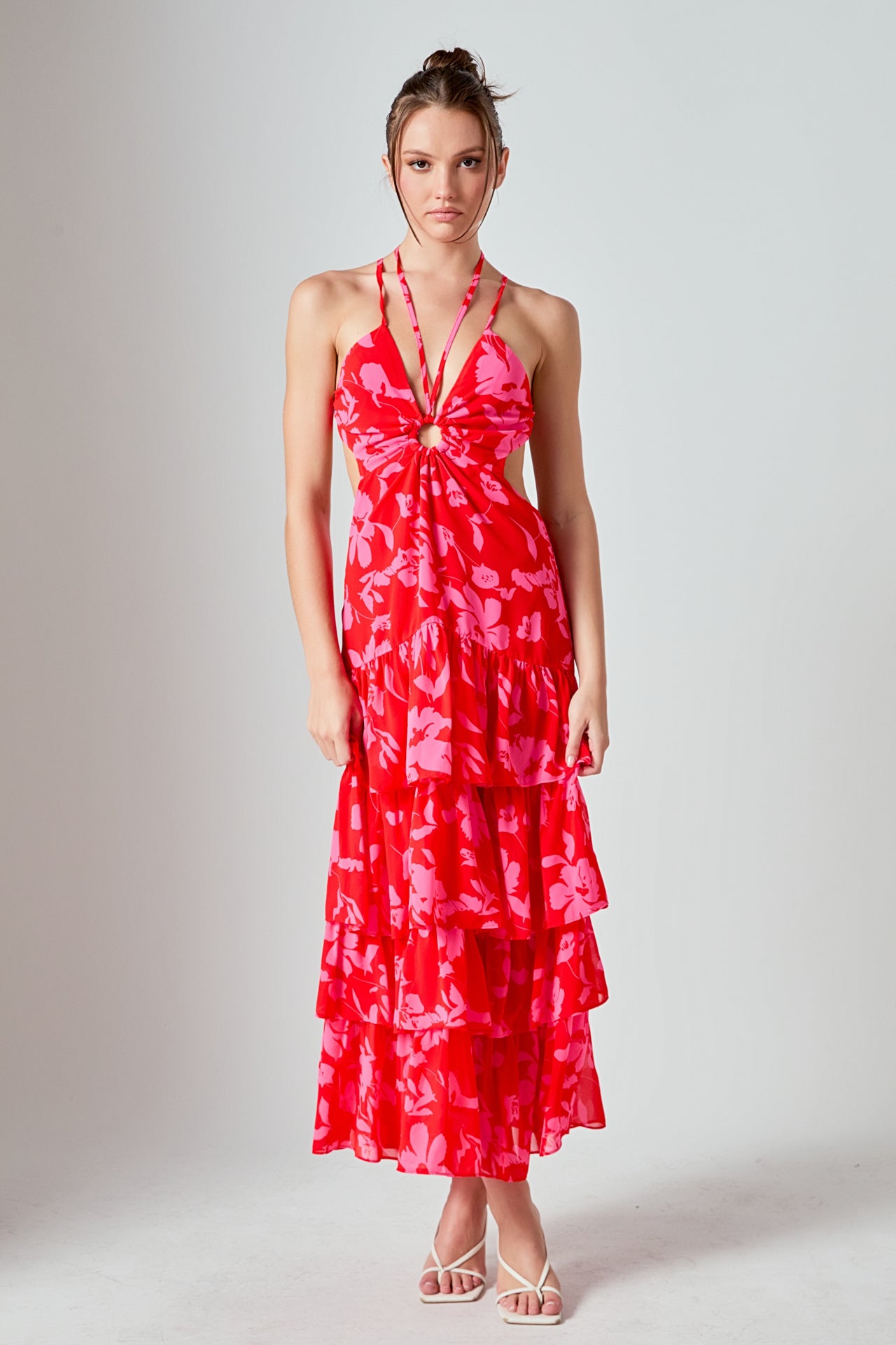 MARSY - Floral Print Tiered Maxi Dress - DRESSES available at Objectrare