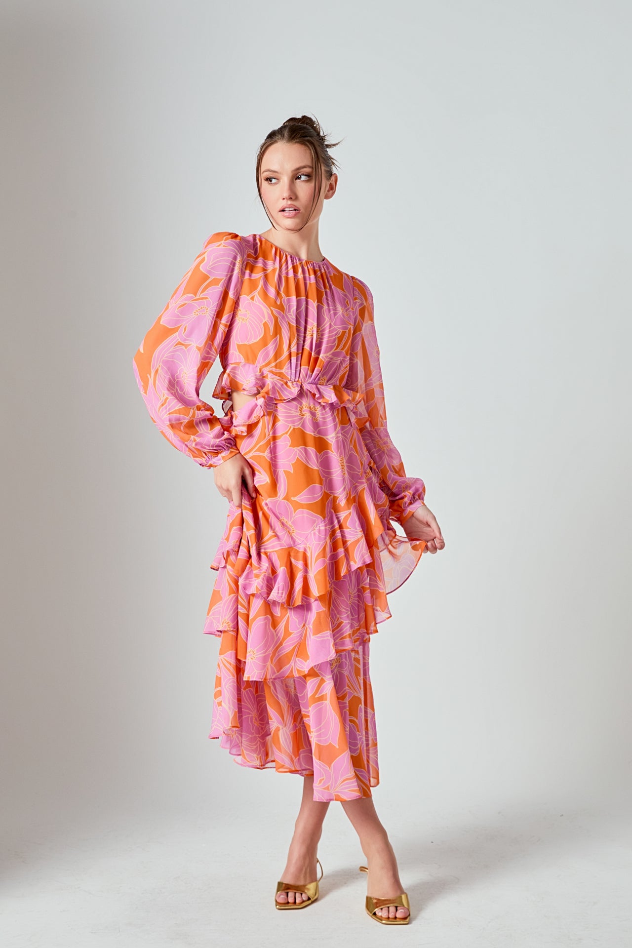 MARSY - Floral Print Waist Cut Out Maxi Dress - DRESSES available at Objectrare