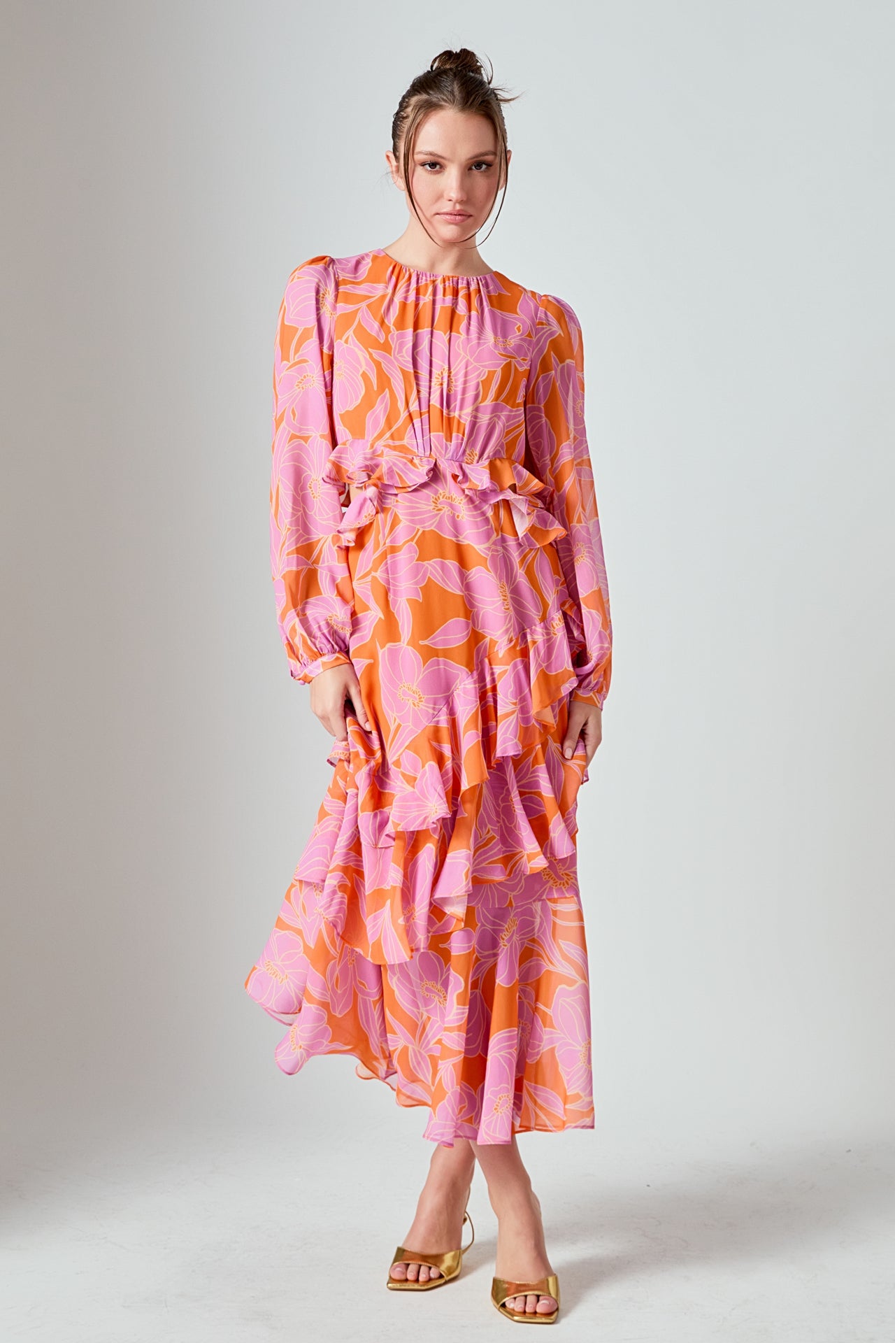 MARSY - Floral Print Waist Cut Out Maxi Dress - DRESSES available at Objectrare