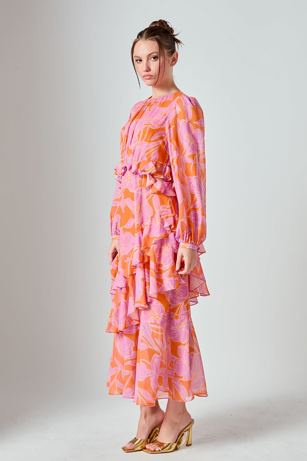 MARSY - Floral Print Waist Cut Out Maxi Dress - DRESSES available at Objectrare
