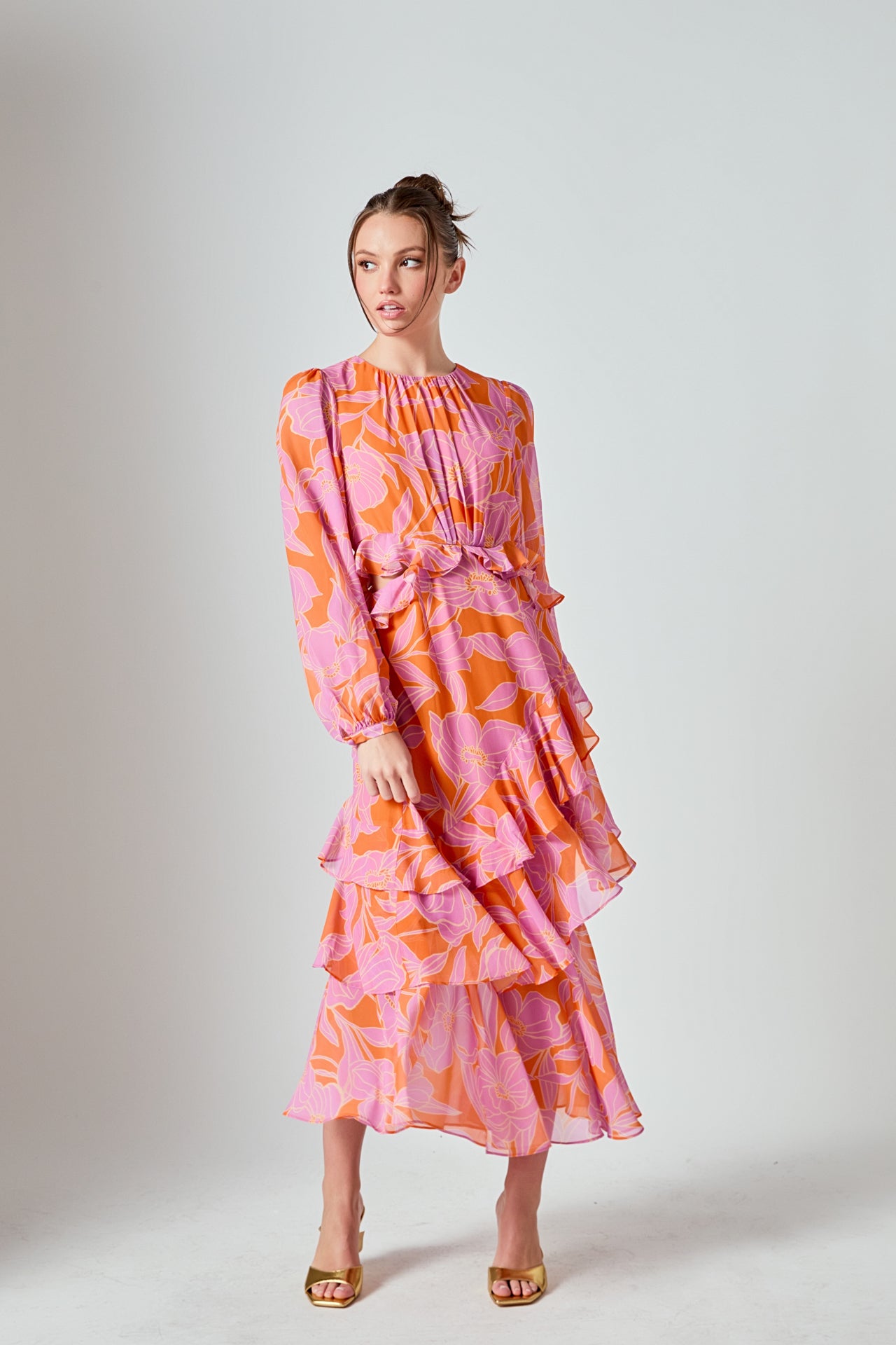 MARSY - Floral Print Waist Cut Out Maxi Dress - DRESSES available at Objectrare