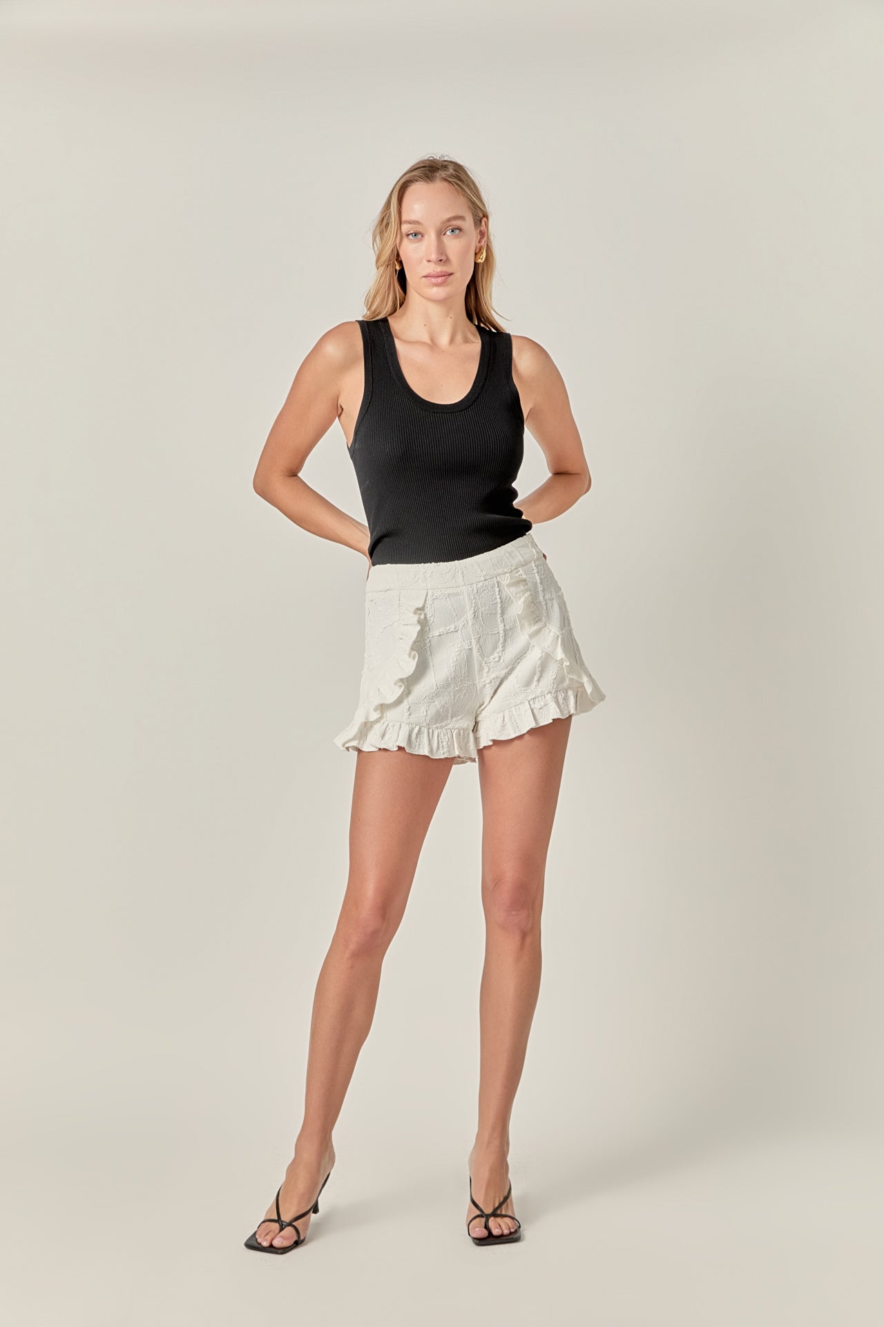 MARSY - Hight Waist Ruffle Trim Shorts - SHORTS available at Objectrare