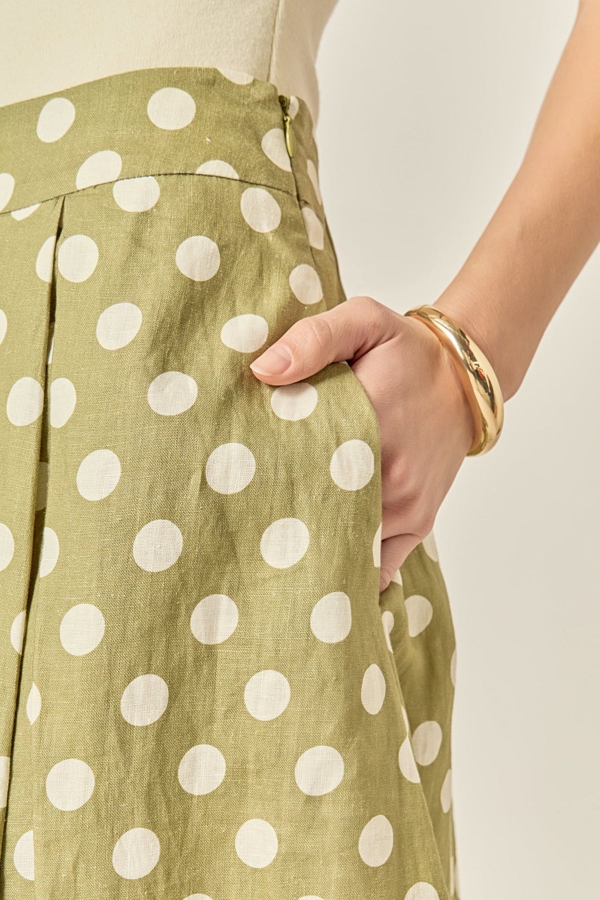 Linen Polka Dot Midi Full Skirt