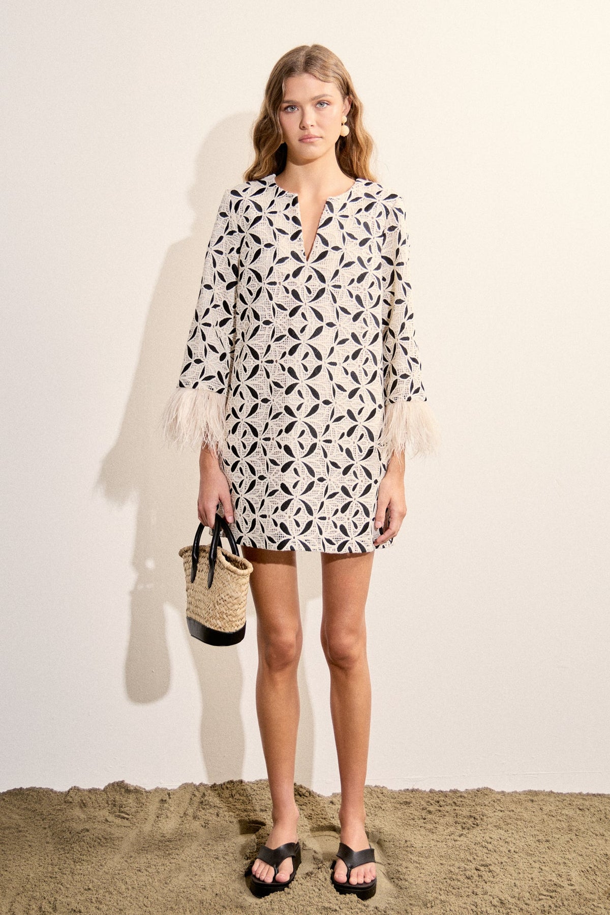 ENGLISH FACTORY - Crochet Feather Trim Mini Dress - DRESSES available at Objectrare