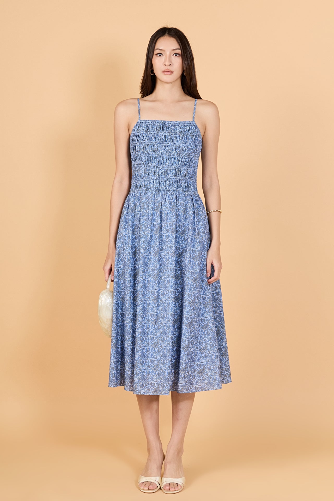 English Factory - Paisley Smocked Midi Dress NAVY MULTI / S