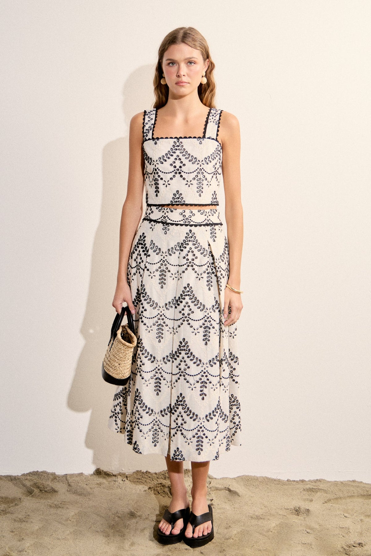 ENGLISH FACTORY - Embroidered Linen Sleeveless Crop Top - TOPS available at Objectrare