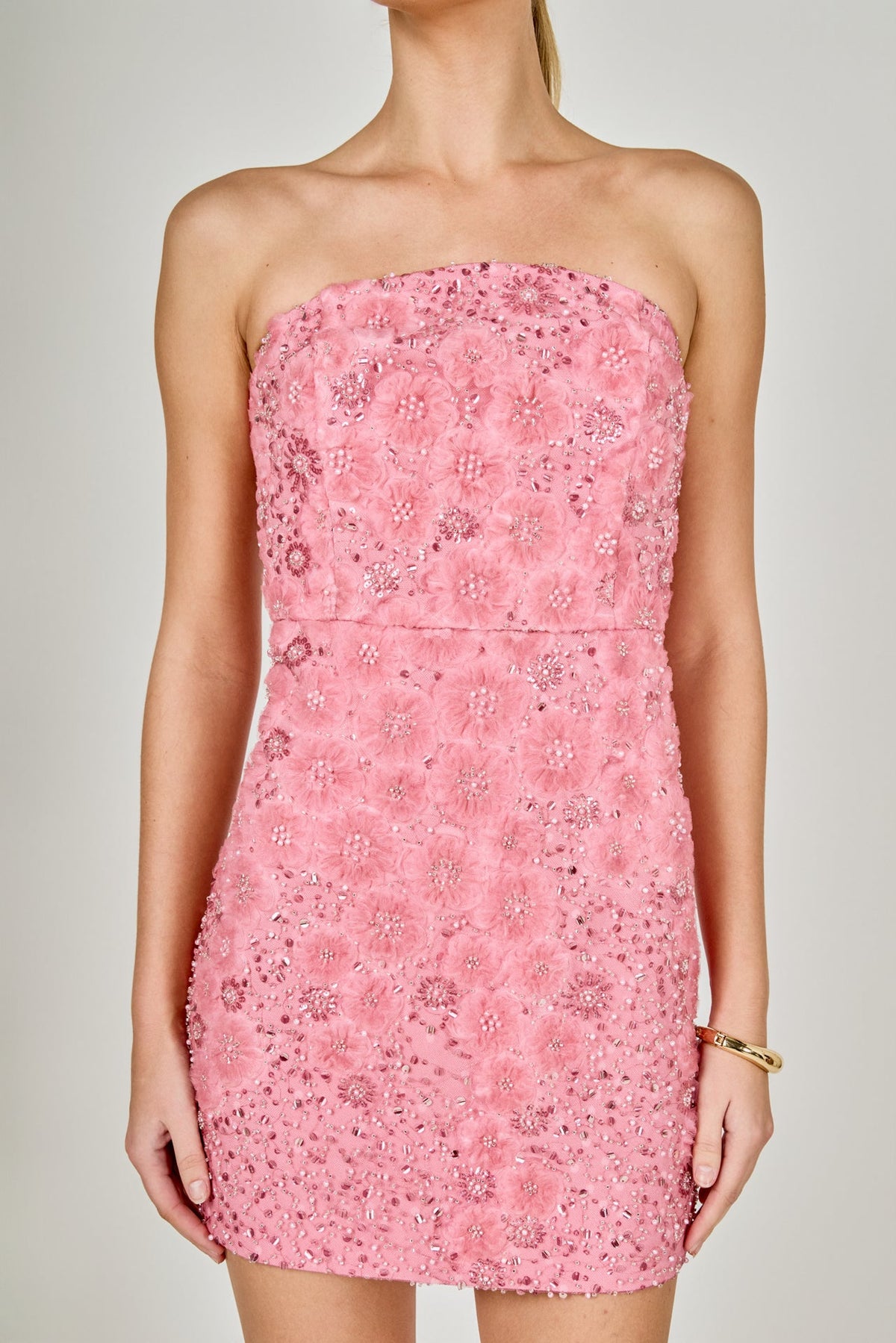 Lace Sequined Strapless Mini Dress