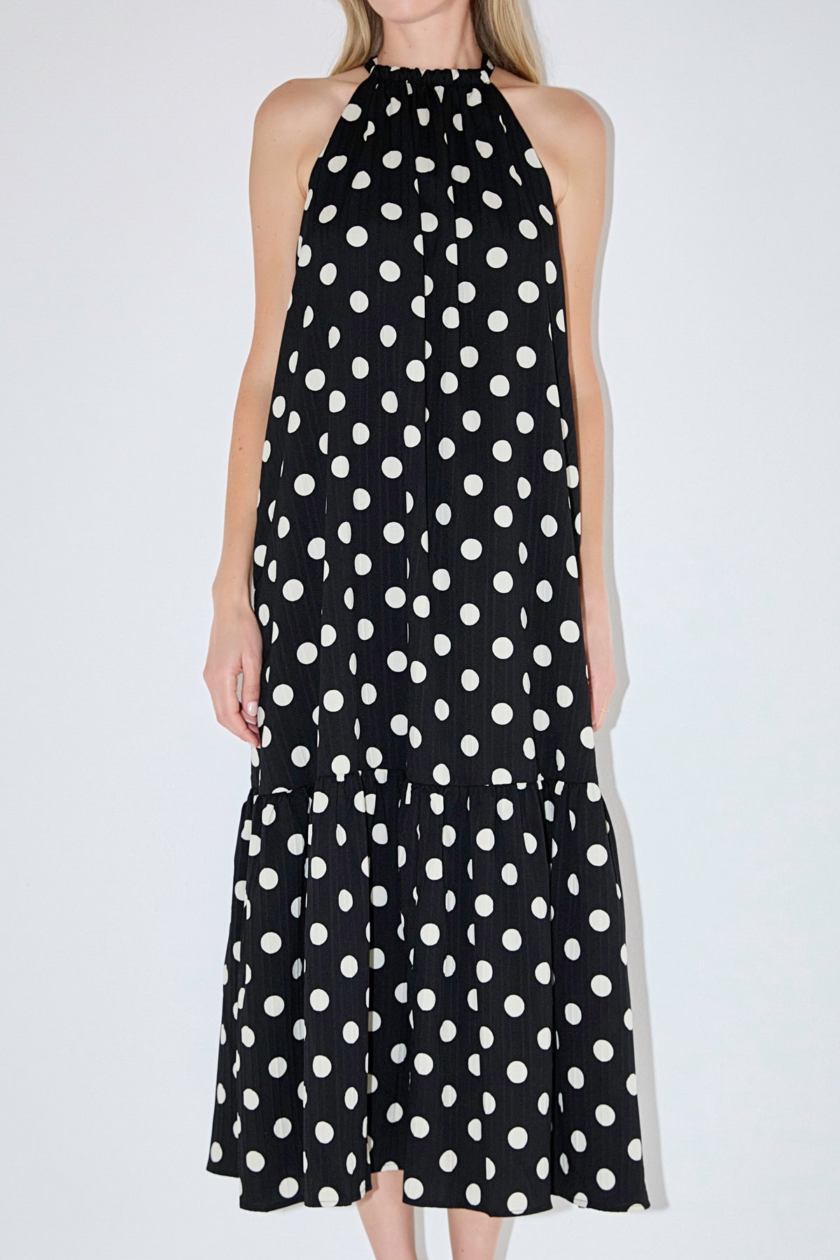 ENGLISH FACTORY - Halter Dot Printed Bow Tie Maxi Dress - DRESSES available at Objectrare