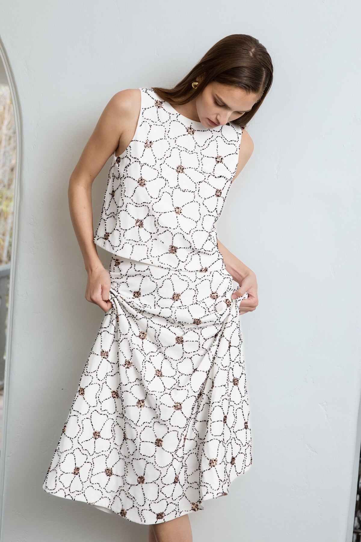 ENDLESS ROSE - Floral Beaded Midi Skirt - SKIRTS available at Objectrare