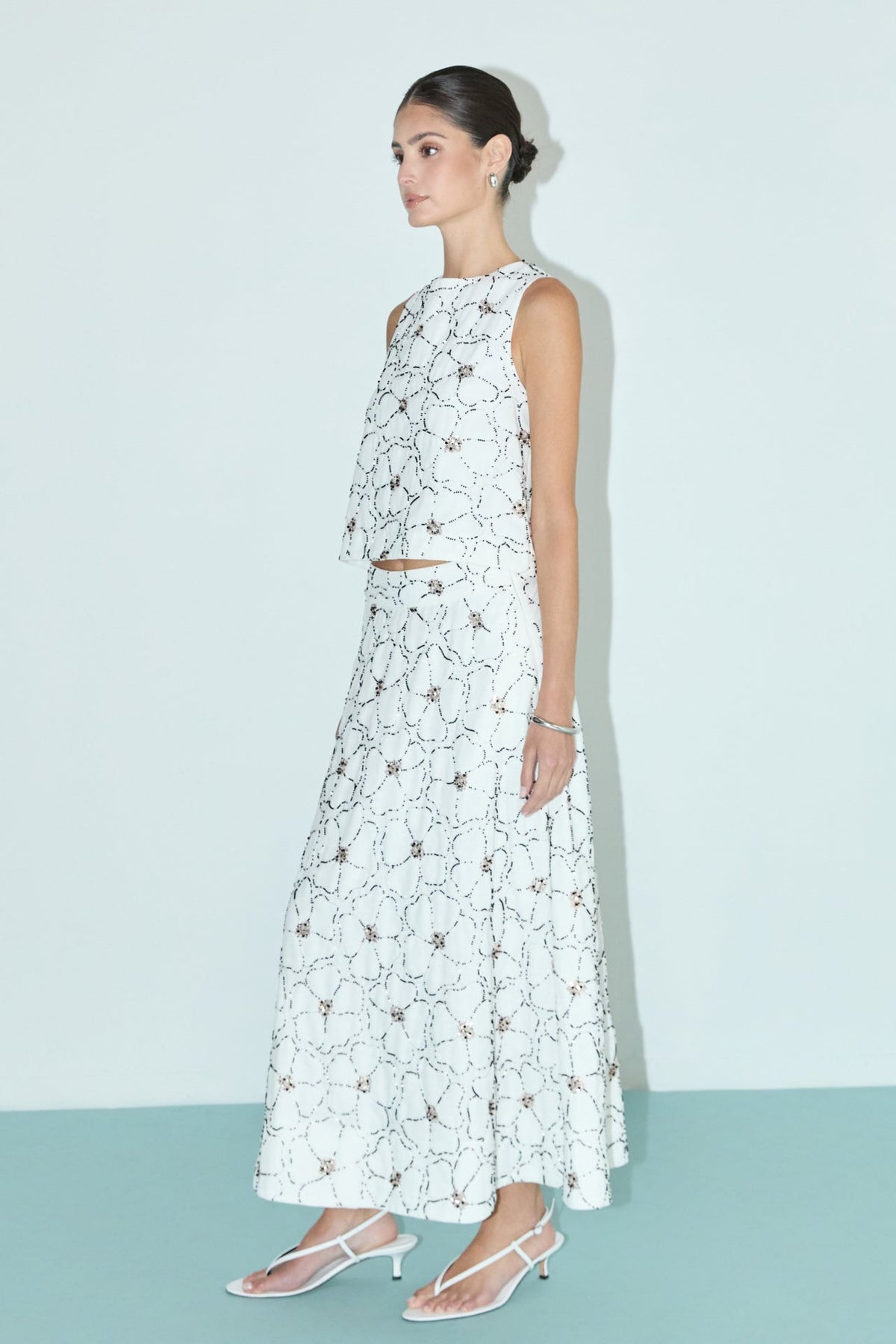 Floral Beaded Midi Skirt