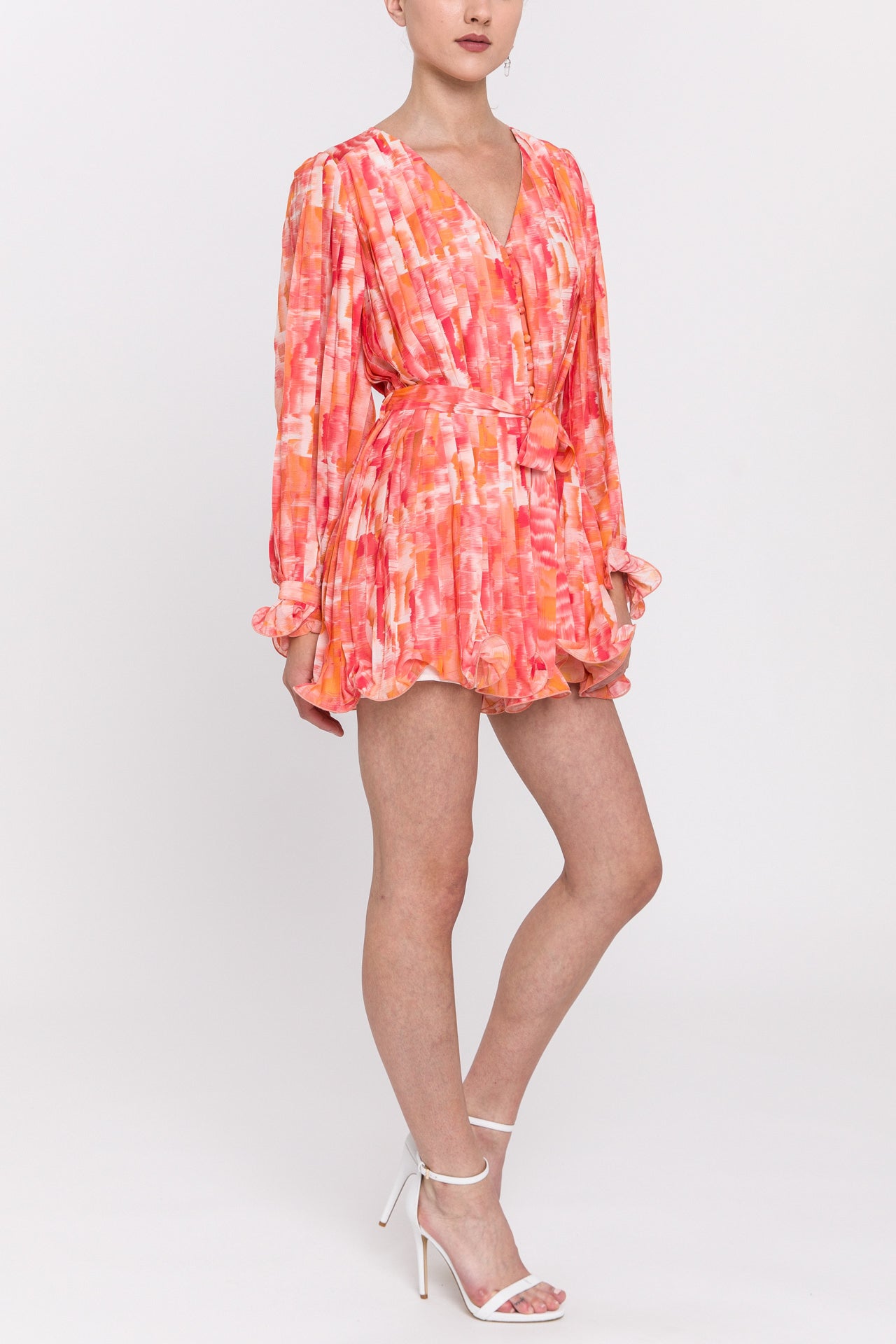 V-neckline Woven Ruffle Romper